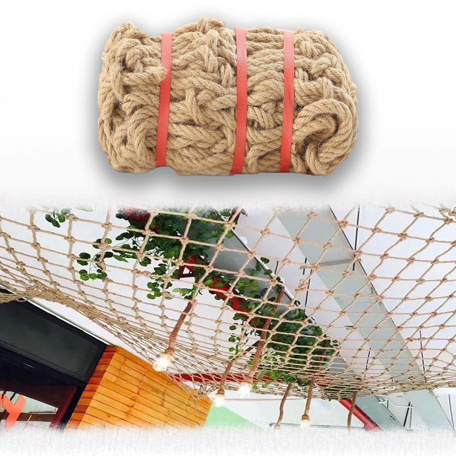 Gjzqdkx Heavy Duty Jute Hemp Rope Netting For Indoor & Outdoor Use - Versatile Climbing Mesh For Playground, Loft, Balcony, Stair, Cargo, Garden - 23X23ft / 7X7m