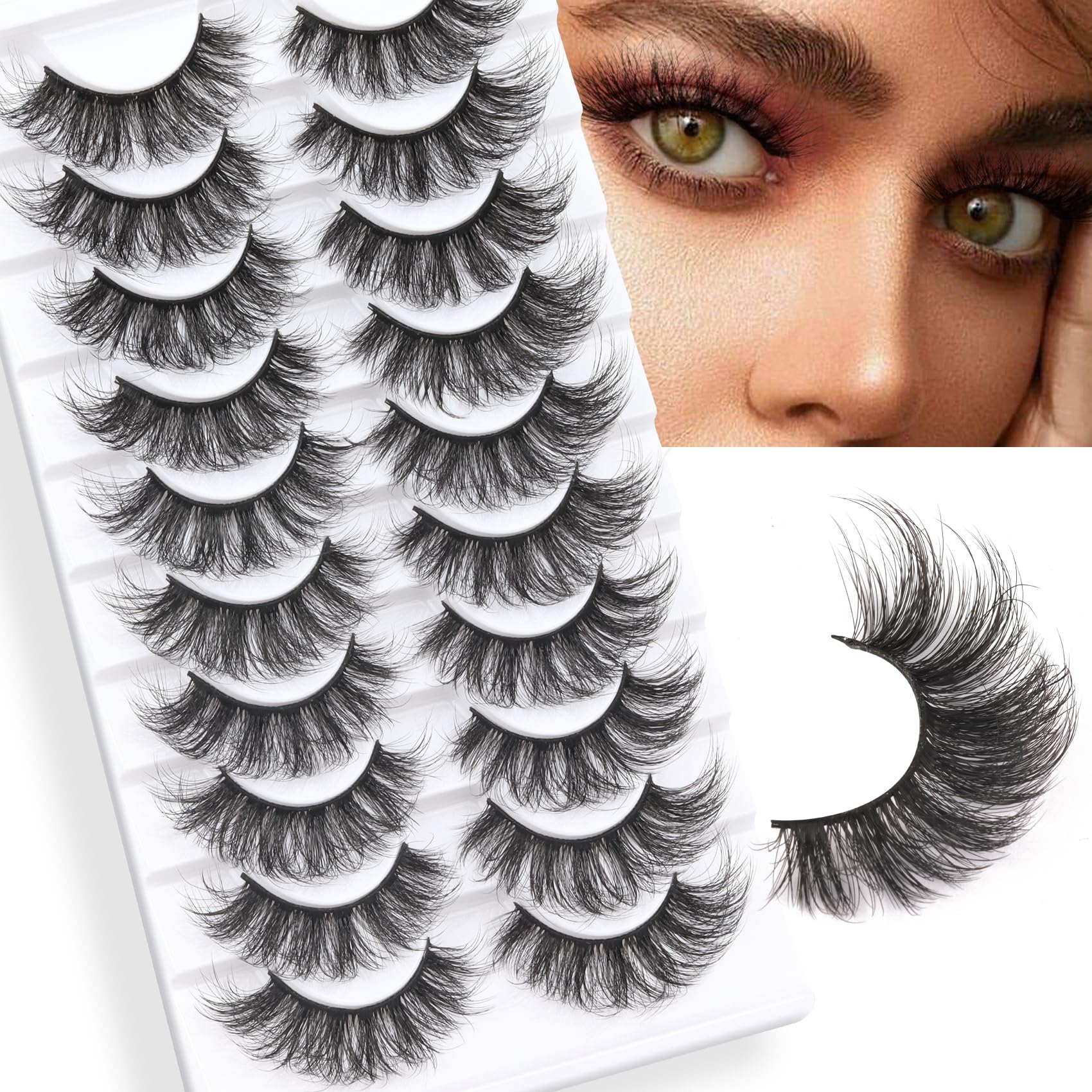 Veleasha Lashes Fluffy Wispy Faux Mink Eyelashes Criss-cross False Lashes 10 Pairs Pack Fake Eyelashes for Women (Y51)
