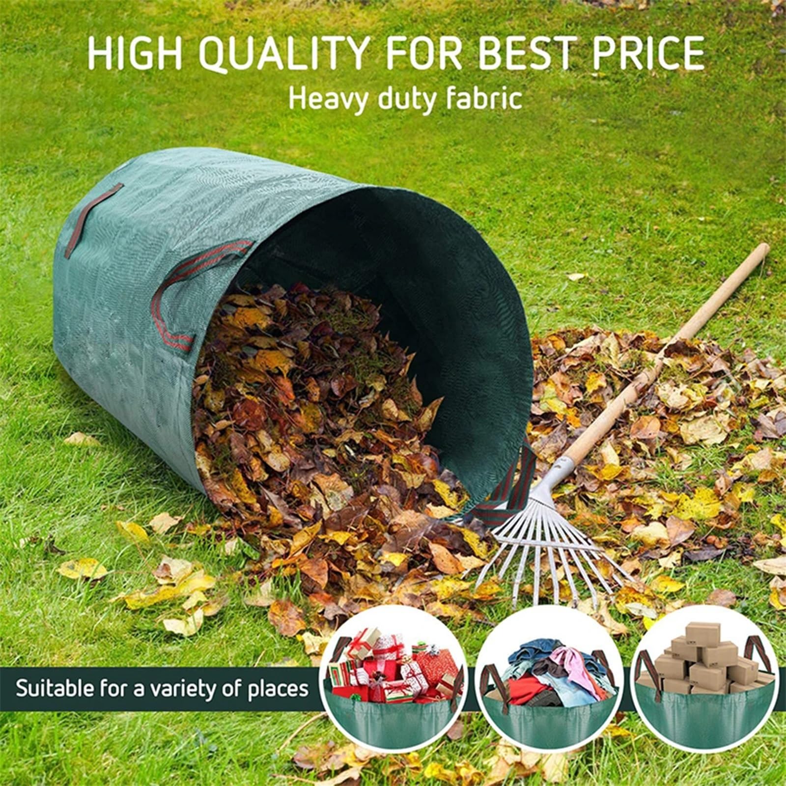 Bolsas de basura de jardín de gran capacidad, contenedor reutilizable para recoger residuos de patio para hojas y escombros, 272 L (67 cm x 76 cm), solución de almacenamiento de jardín resistente
