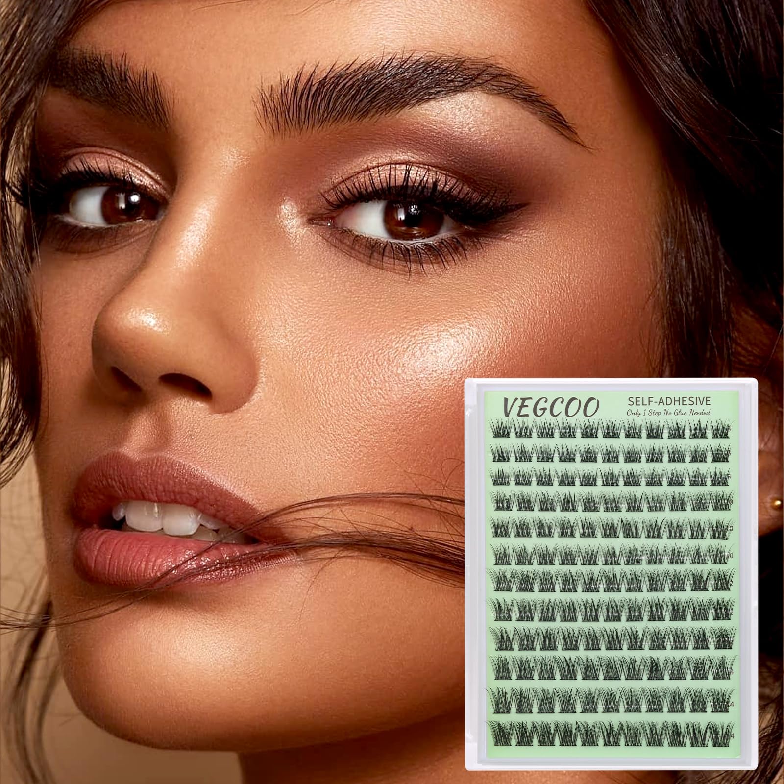 VEGCOO Ciglia Autoadesive, Ciglia Finte Ciuffetti Naturali Pre Glue Cluster Lashes, Kit Extension Ciglia C Curl Mix 8-14 MM con Pinzette Adatto ai Principianti