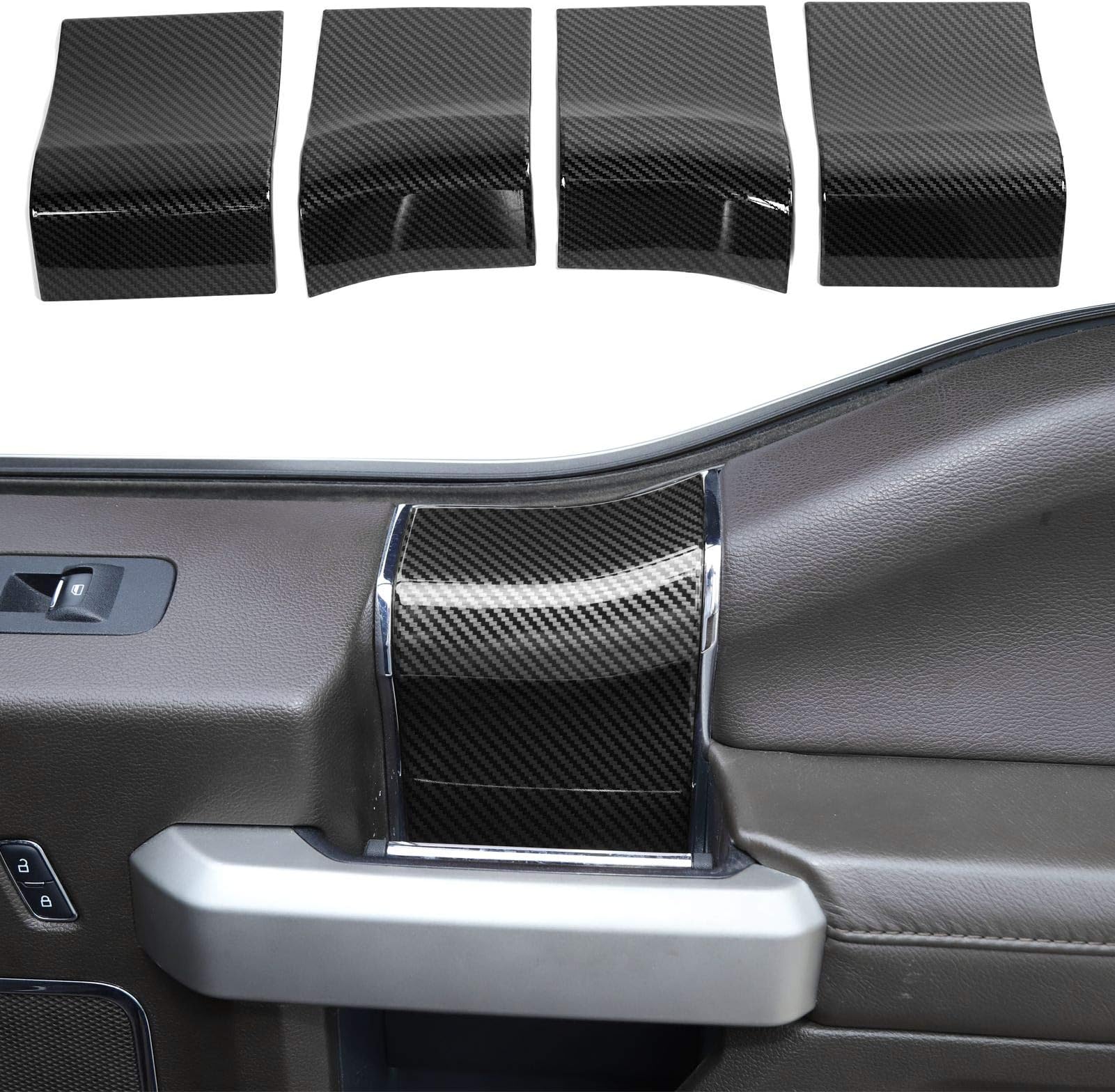 Voodonala for F150 Inner Door Handles Top Cover Interior Door Handle Trim Garnish for 2015-2020 Ford F150 Interior Accessories,Carbon Fiber 4pcs