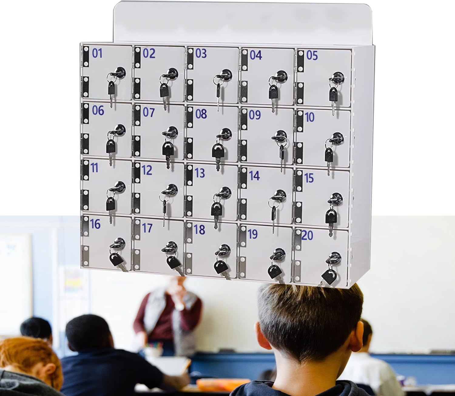 Cell Phone Locker Box for Classroom with Door Locks and Keys Clear Acrylic Jail Storage Cabinet，Secure Cell Phone Locker Box with 80 Slots - Small Office, Gym & Classroom Storage Solution wi