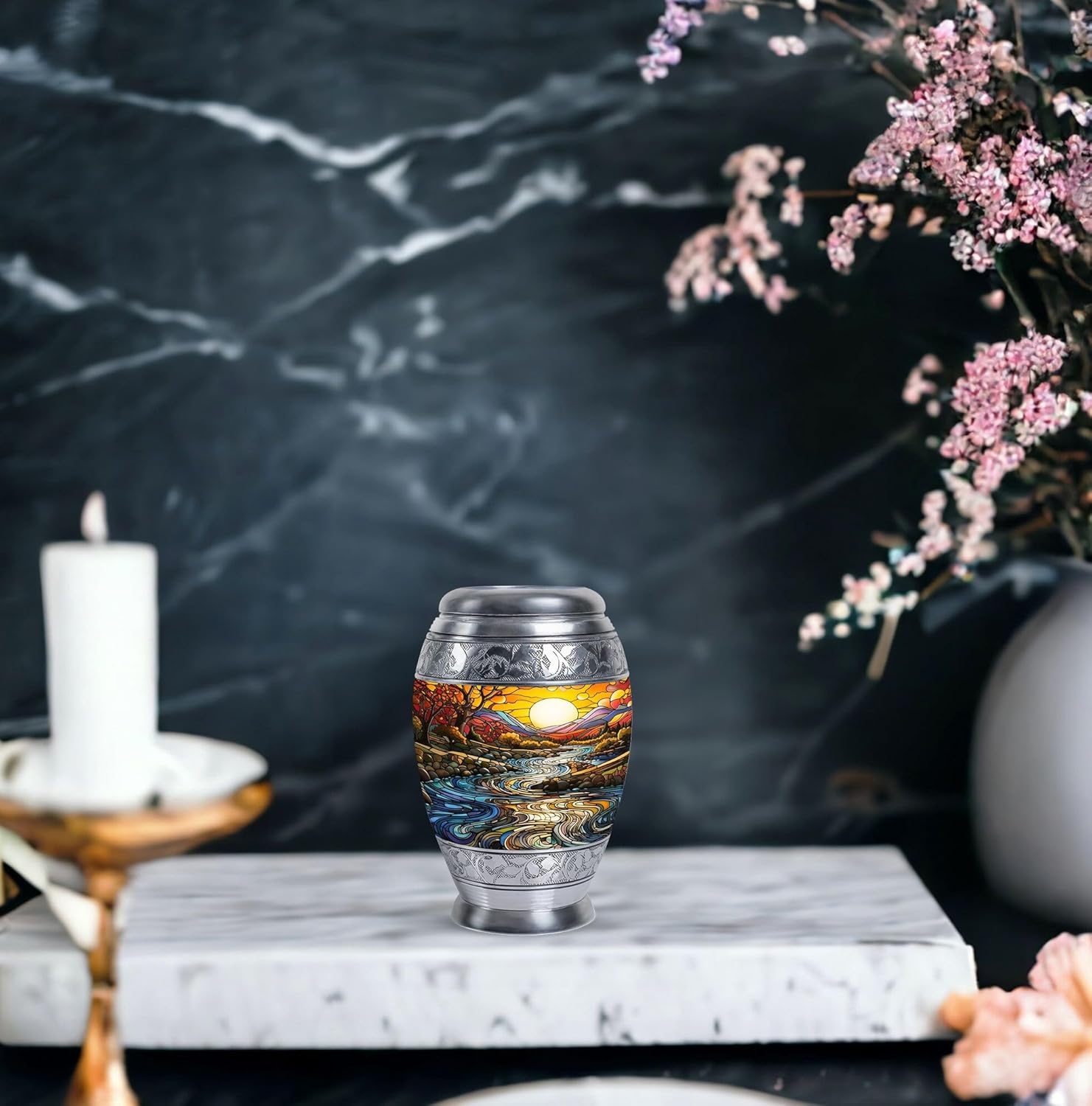 River Urn for Ashes for Women, Memorial Keepsakes for Ashes - Small Cremation Urns for Mom - Sunset Urn for Adult Woman - Funeral Urns 3 Inch - Image 5