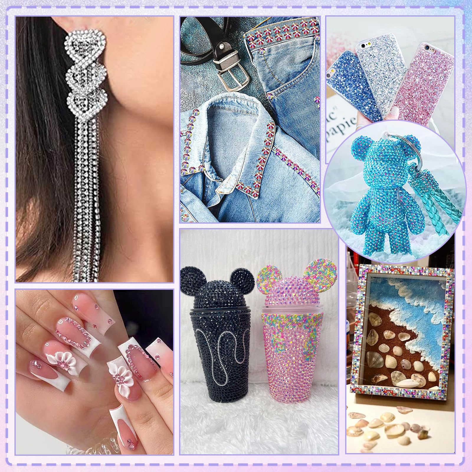 Kit Strass à Coller 32000PCS, 40 Couleurs Strass 3 mm avec Colle et Stylo, Bedazzling Kit DIY pour Nail Art, Ongles, Vêtements, Chaussures, Tasses et Décoration Artisanale