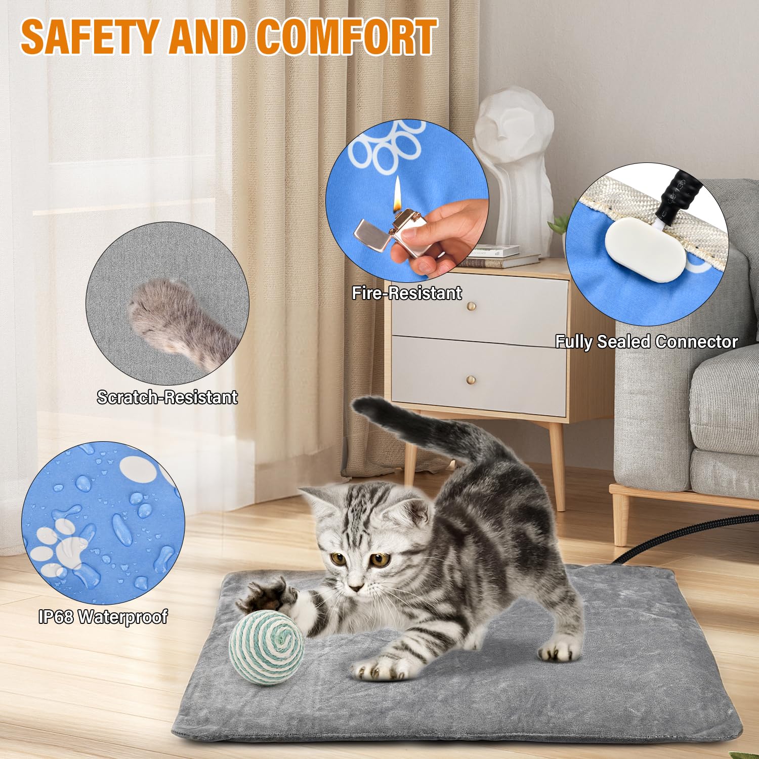 Onherm Tappetino Riscaldante per Gatti e Cani 45×45cm, 9 Temperature & Timer 12H, Tappeto Riscaldante Elettrico per Animali - Arrêt automatique e Lavabile