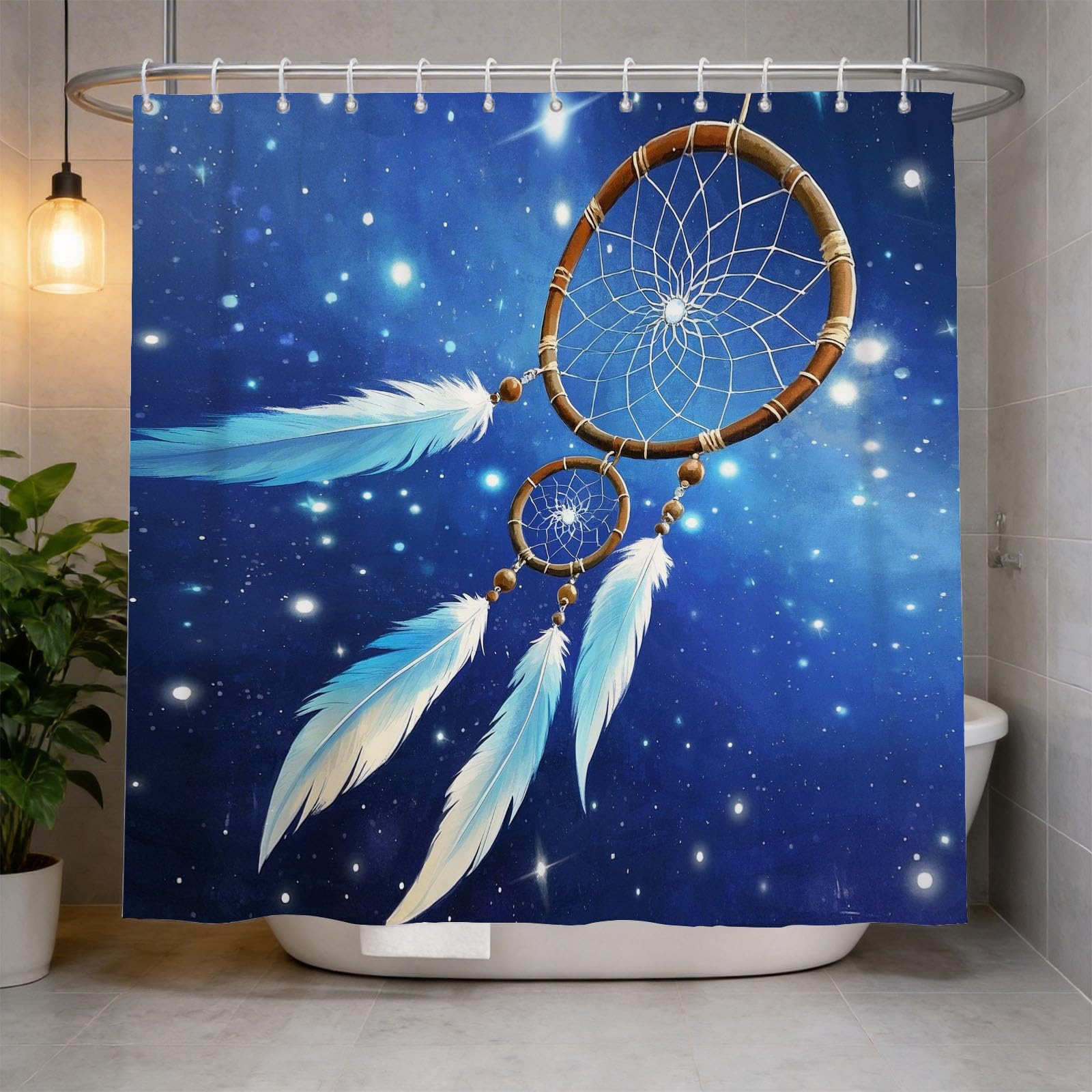 Hongduo 3D Feather Shower Curtain for Stalls Bathtubs Cute Bathroom Decor Shower Curtain Set Polyester Fabric Waterproof 200x200cm/79X79 Inch with Hooks