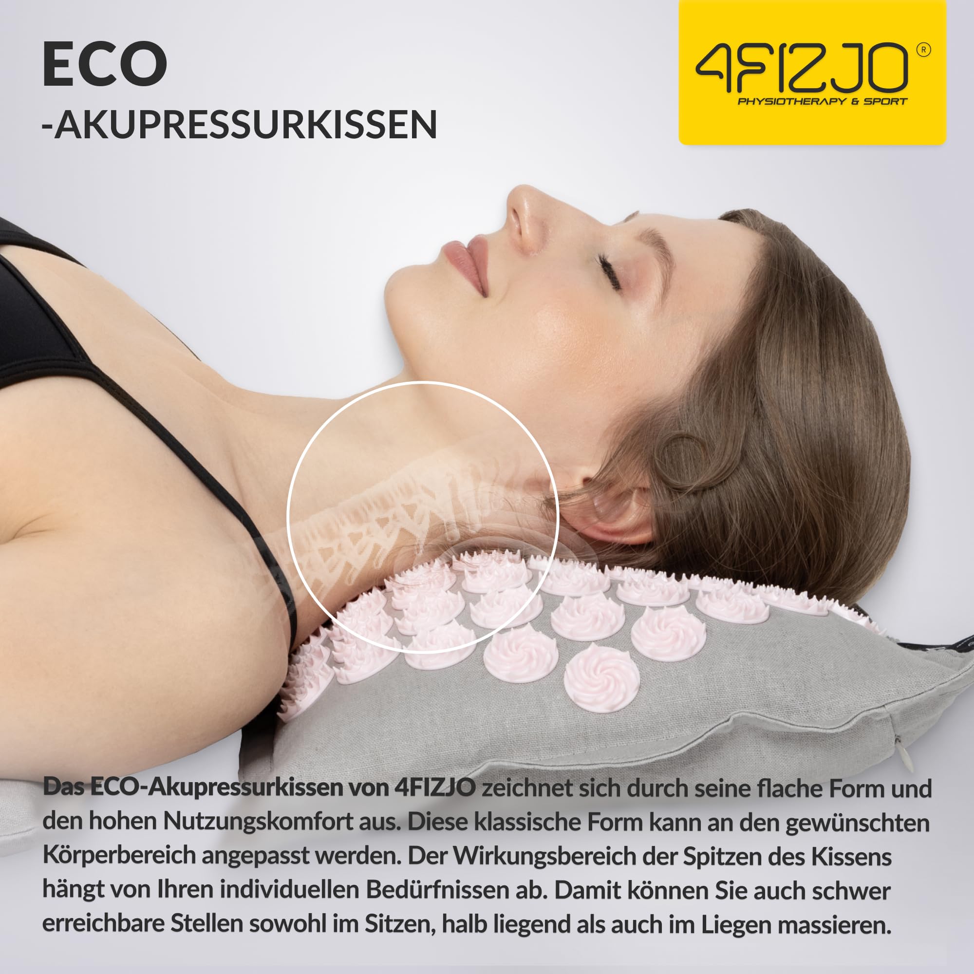 4FIZJO Akupressurmatte & Kissen ECO XL, 110x42x2 cm, mit Tragetasche, Umweltfreundliche Materialien, 9750 Stacheln, Massagematte für bessere Durchblutung, Muskeln Entspannung, Farbe: Grau und Rosa