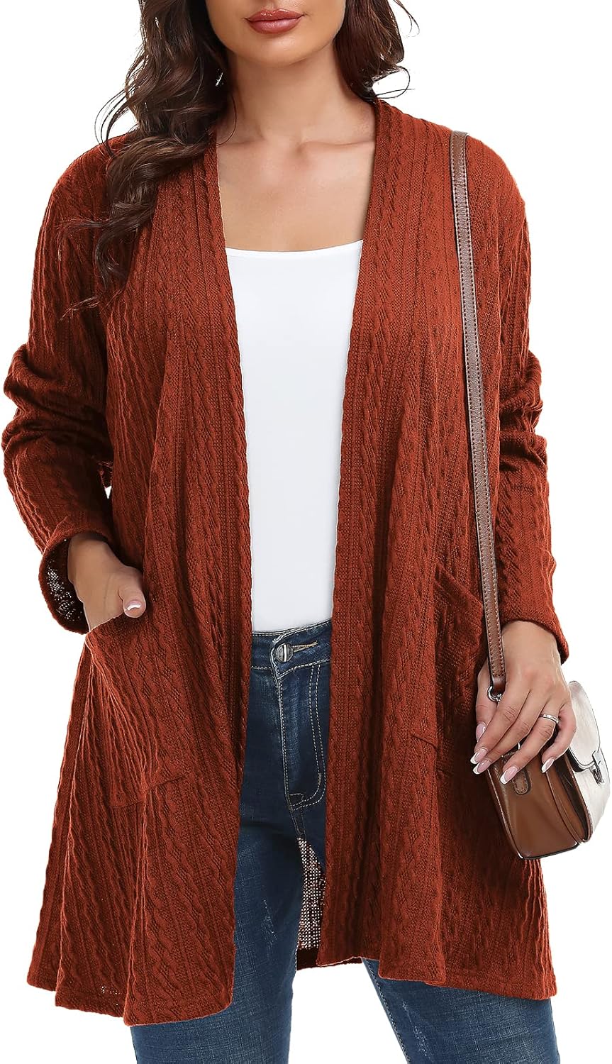BELAROI Womens Open Front Cardigan Cable Knit Sweaters Plus Size Long Sleeve Tops Loose Fall Outwear Coat with Pockets BELAROI Womens Open Front Cardigan Cable Knit Sweaters Plus Size Long Sleeve Tops Loose Fall Outwear Coat with Pockets