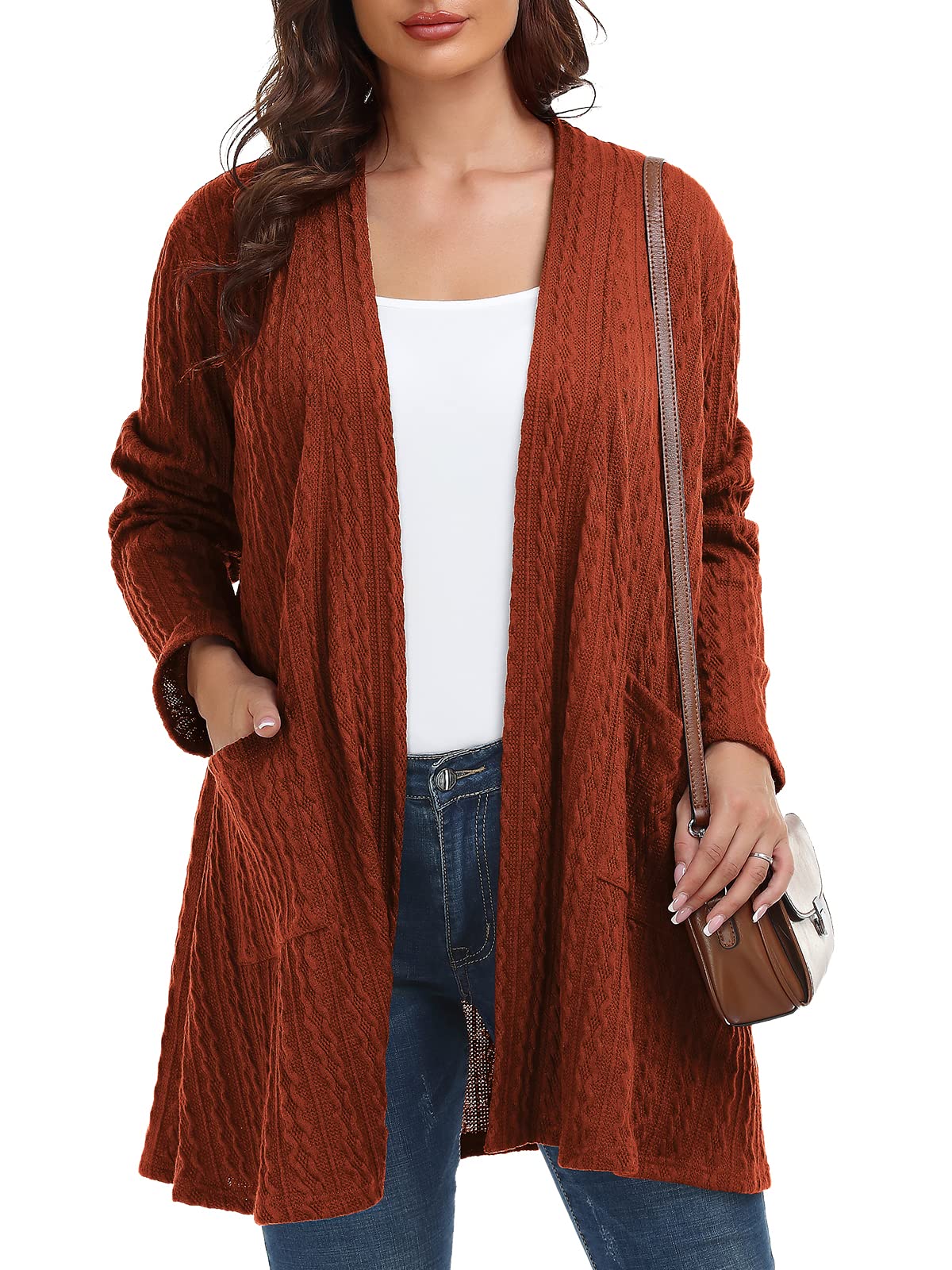 BELAROI Womens Plus Size Cardigan Long Sleeves Fall Sweaters with Pockets Lightweight Jacket Open Front 1X-5X