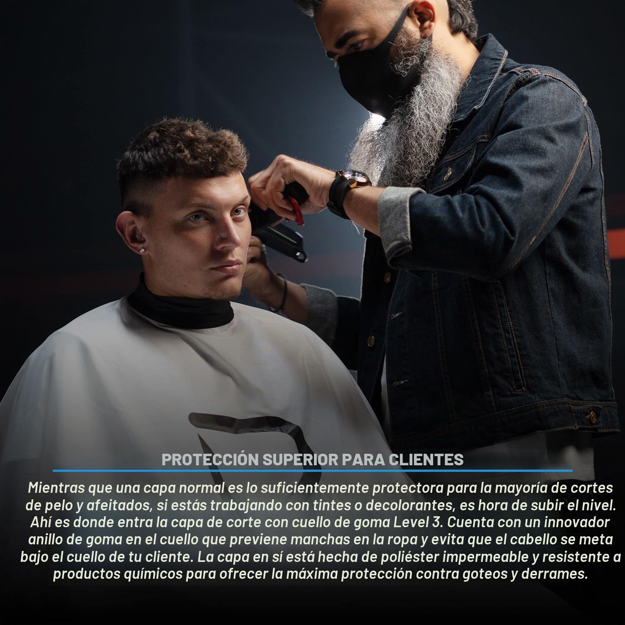 Capa de nivel 3 con cuello de goma, resistente al agua, capa de corte de pelo de peluquero profesional, accesorios de peluquería y peluquería