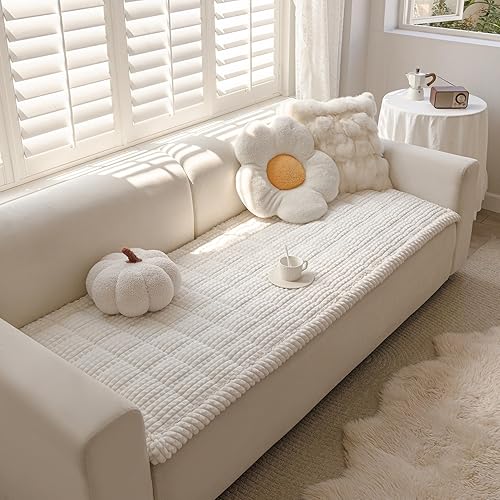 Miniatura 6 de Funda de sofá para perros, lavable, funda mullida para sofá de 3 cojines, apta para mascotas, funda de sofá antideslizante (blanco, 27.6 x 59.1