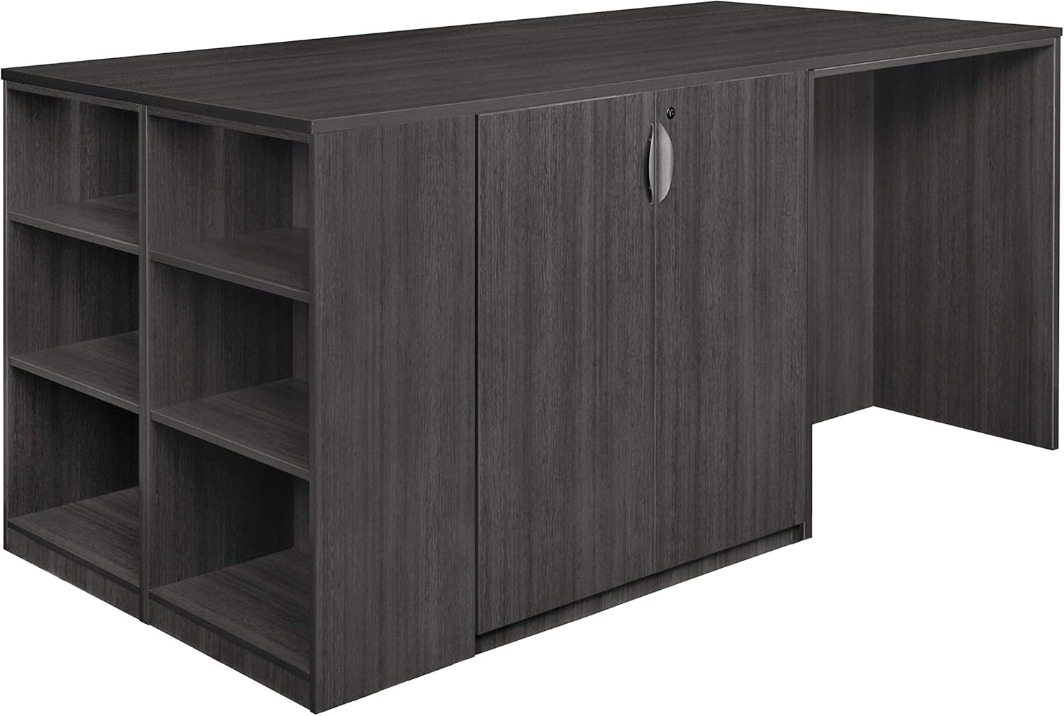 Regency Legacy Stand Up Storage Cabinet/ 3 Desk Quad with Bookcase End- Ash Grey