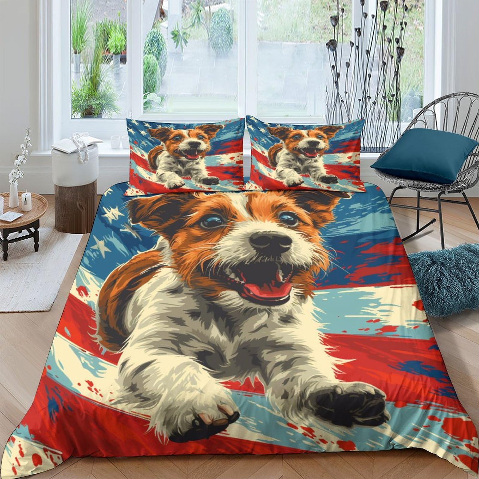 Parure de lit Westie avec housse de couette double et taies d'oreiller en microfibre