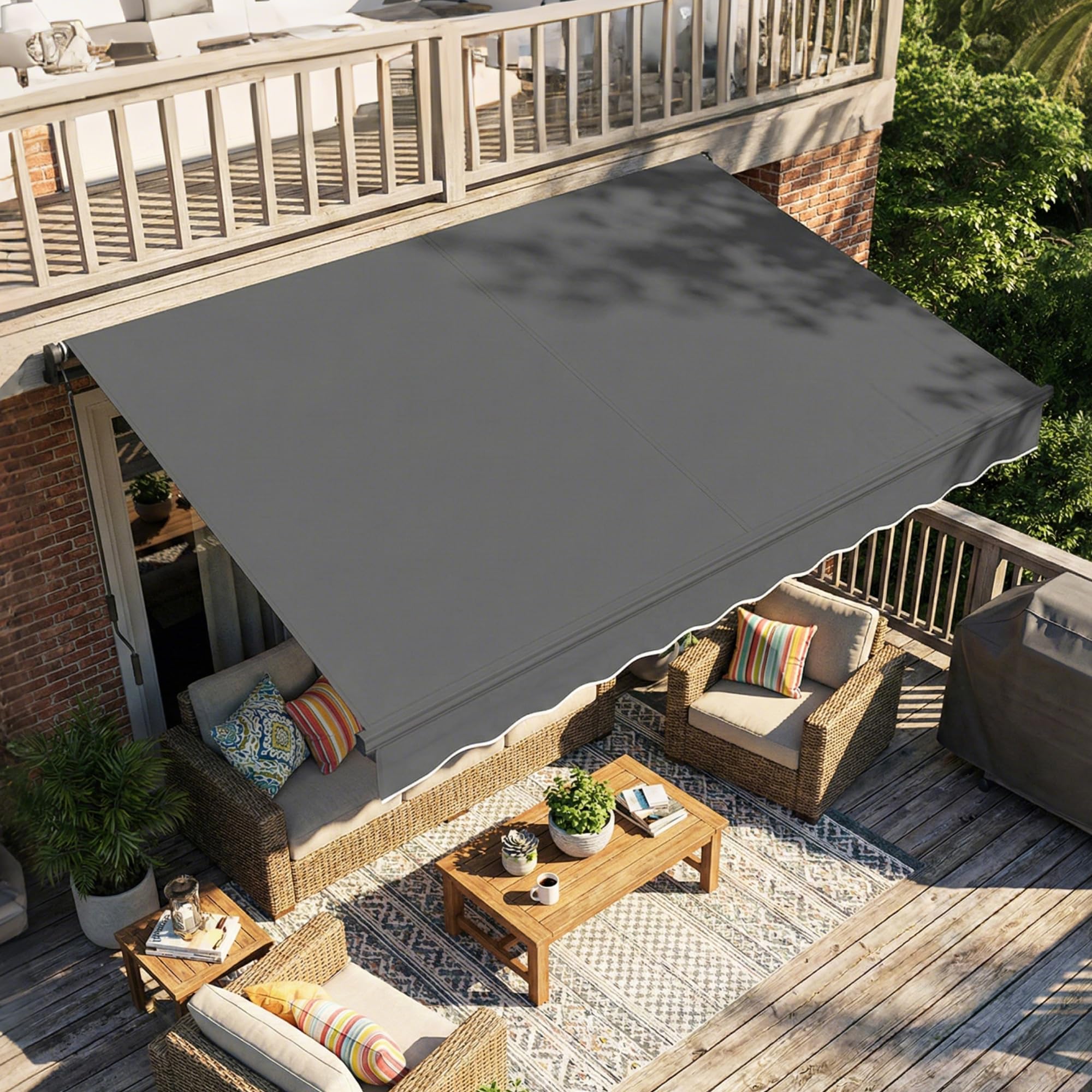 Outsunny Store banne Manuel 3,5x3m, auvent rétractable Inclinaison réglable, manivelle, Aluminium et Polyester 280 g/m² Protection UV résistance à l'eau, pour Patio, Balcon, terrasse, Gris foncé
