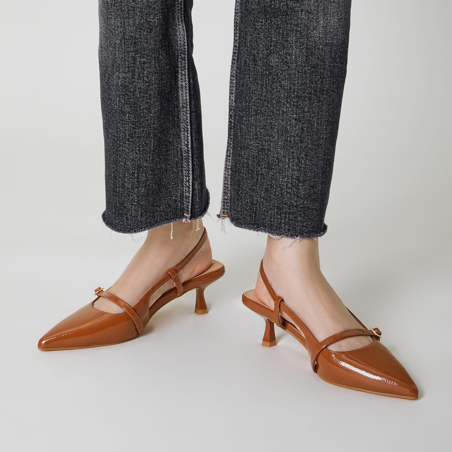 Trary Slingback Kitten Heels for Women,Pointed Toe Closed Toe Pumps,Sexy Brown Shoes Women for Wedding,Size 7.5 - Image 5