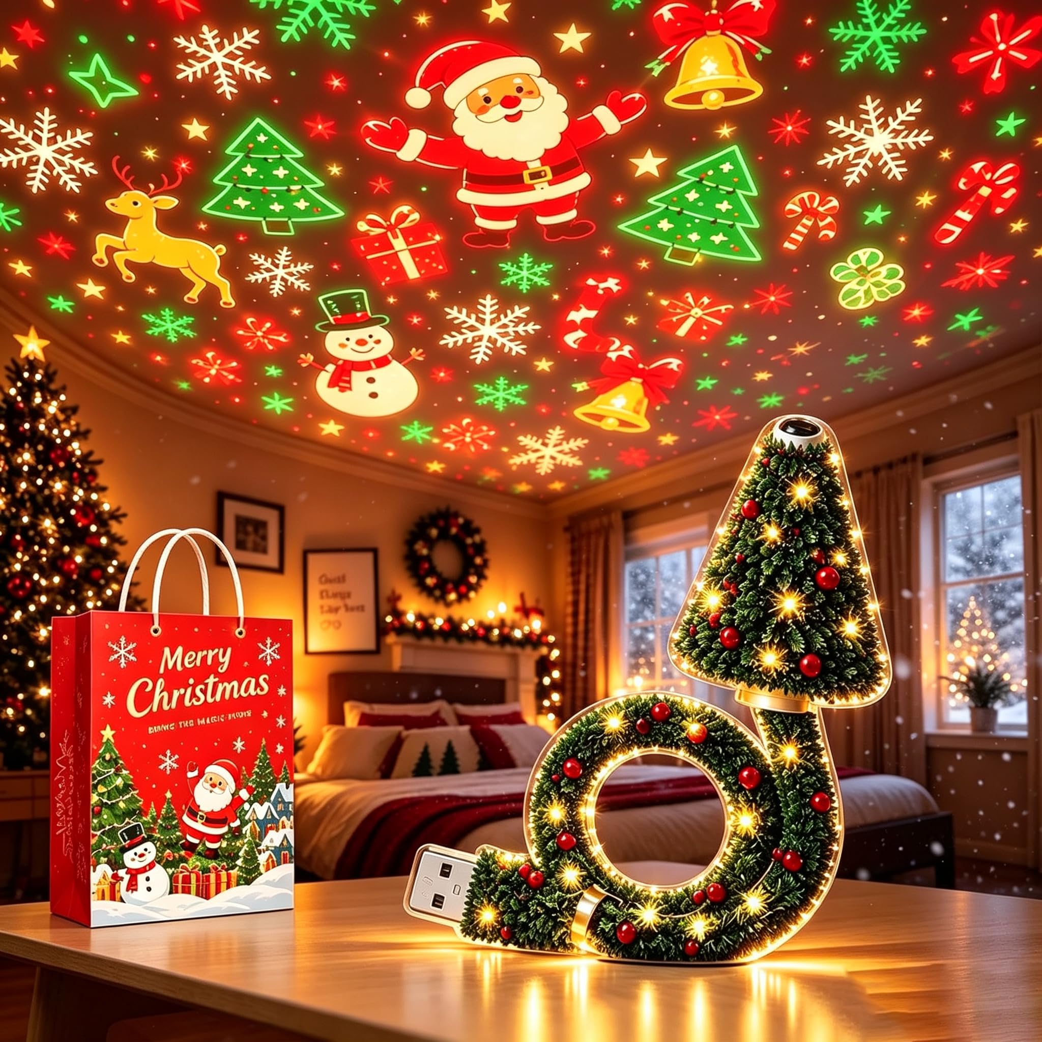 Christmas Tree Projection Night Light with 6+ Holiday Patterns (1PCS)