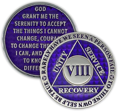 Moneda de sobriedad de 8 años, chip AA heredado, ficha de aniversario de recuperación de triplaca gruesa (morado)