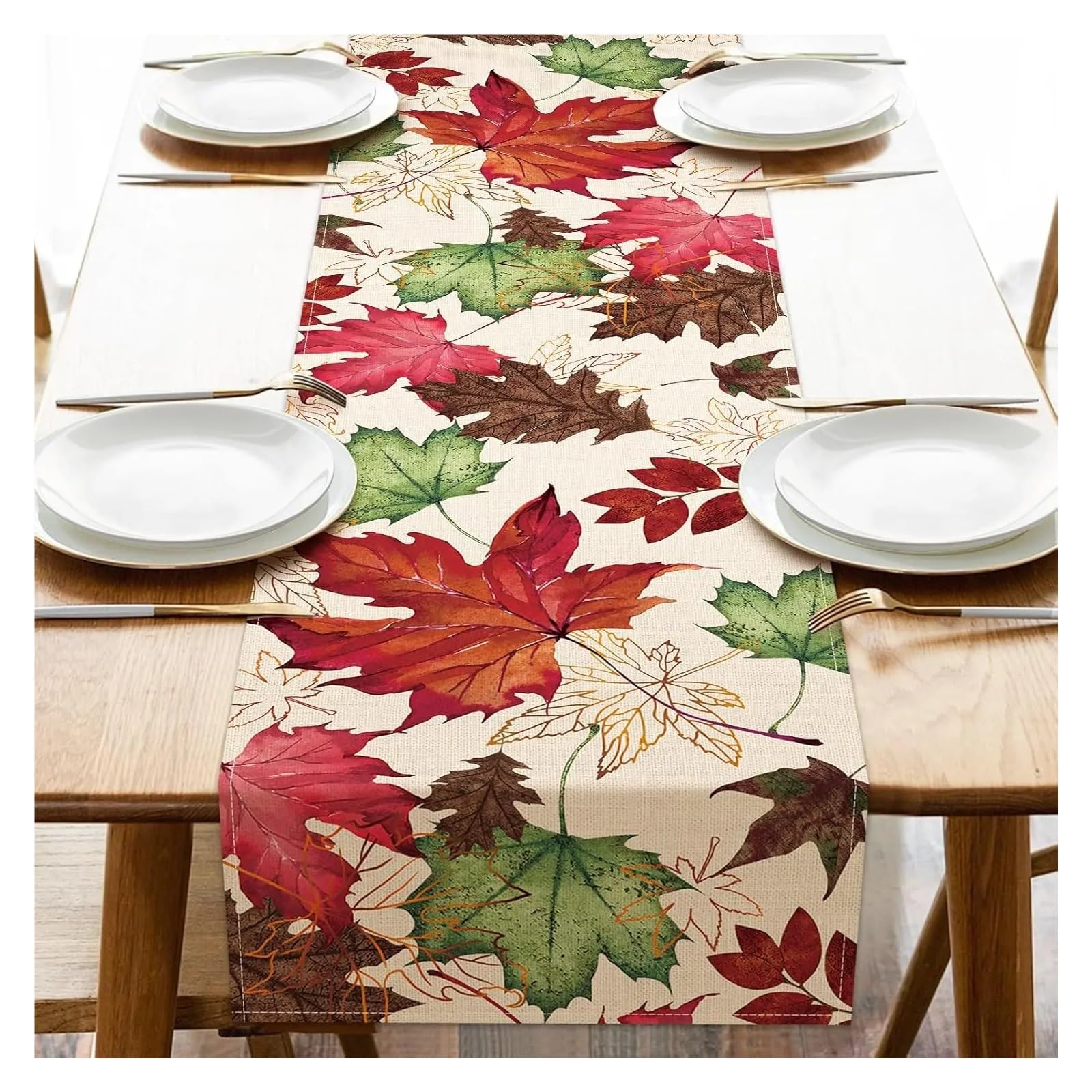 Table Runner Table Runners Fall Maple Leaves Linen Party Decor Autumn Dresser Scarf Holiday Kitchen Dining(02,180x33cm 70.8x13inch)