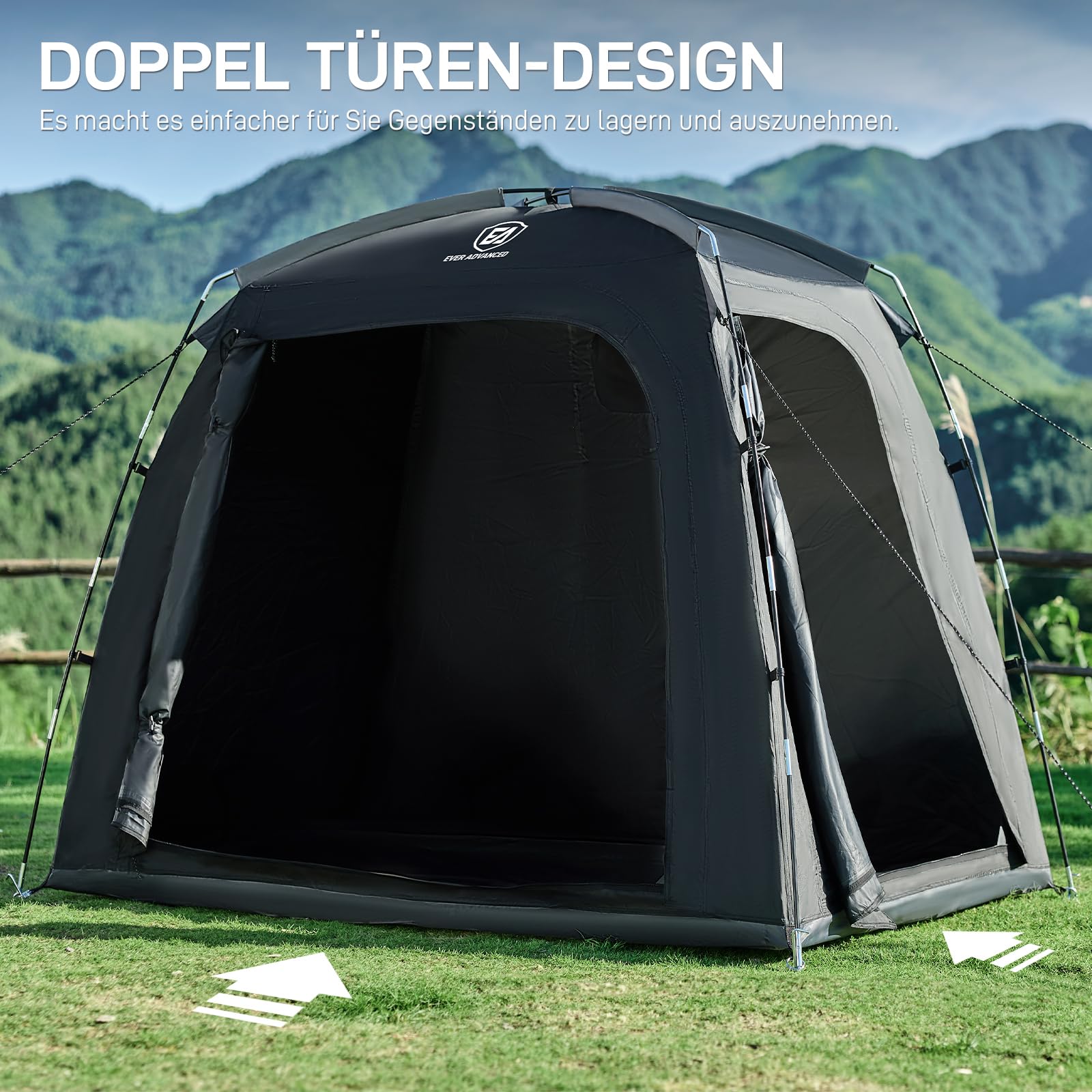 EVER ADVANCED Fahrradzelt für 2-3 Fahrräder, Fahhrradgarage 200x120x165cm, PU 4000MM Wasserdicht Gerätezelt für Fahrräder, Motorräder, Gartenwerkzeuge, Tragbarer Kompakter Fahrradschuppen für Freien