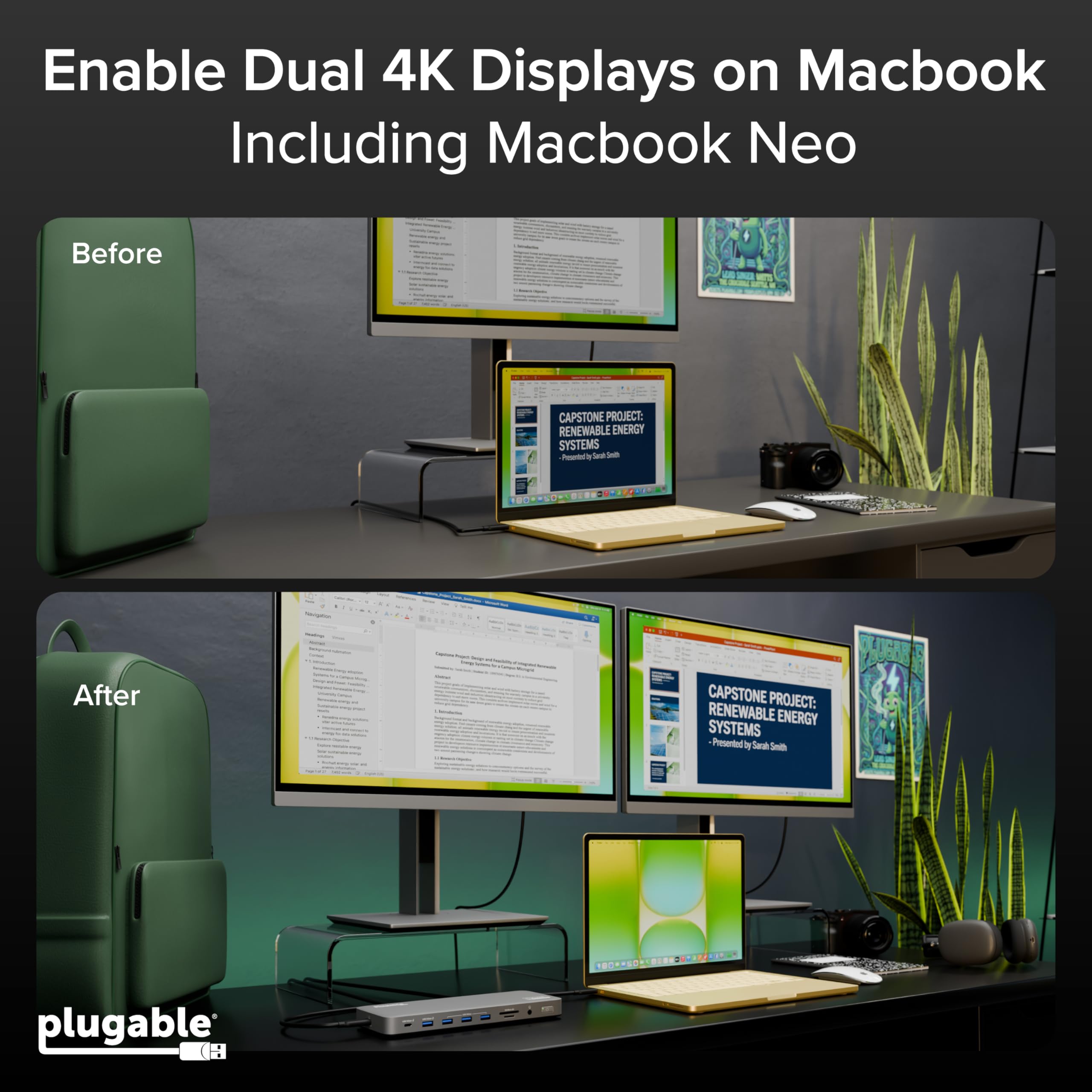 Plugable USB C Laptop Docking Station Dual Monitor 4K 60Hz for Apple Mac M1M2M3M4M5Neo 2X HDMI or DisplayPort for MacBook 100W Charging DisplayLink Dock Driver Install Required UD-6950PDH product thumbnail 4