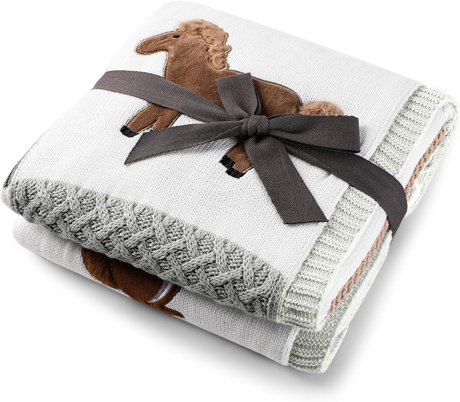 Baby Blanket, Soft Baby Blankets for Newborns, Baby Blankets Neutral with 3D Animal Embroidery, Cotton Baby Blanket Boy with Fleece Backing, 30x40 Nursery Swaddle Blanket