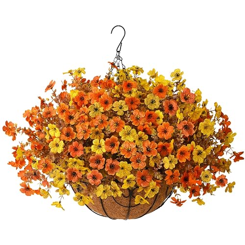 Artificial Fake Hanging Baskets Fall Flowers for Outdoors Autumn Decoration,