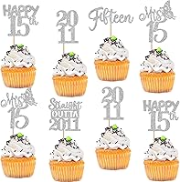 Vista 95 de 30 piezas de decoraciones para pastel de cumpleaños número 10, decoraciones de cupcakes negras con brillo, 10 feliz cumple, directo desde 2016, 10