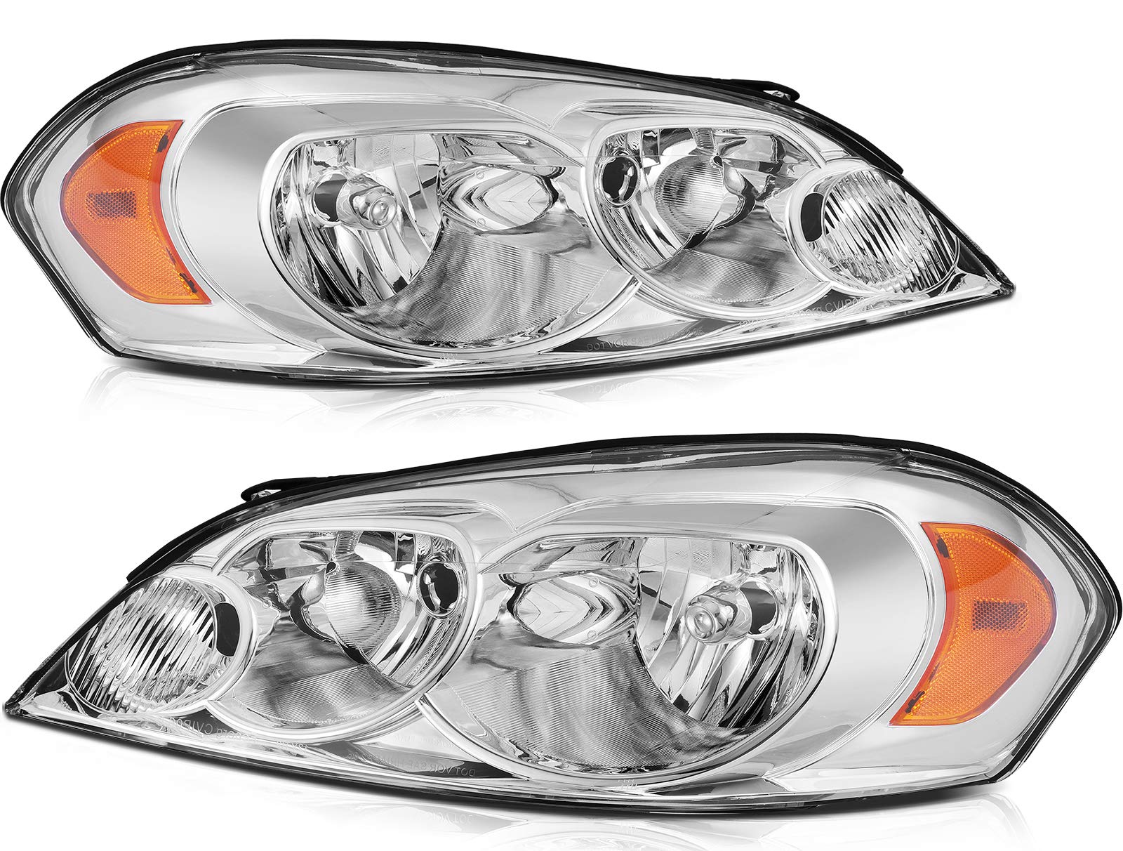 cciyu Headlight Assembly For Chevy Impala 2006-2013,For Chevy Impala Limited 2014-2016,For Chevy Monte Carlo 2006-2007 Chrome Housing Amber Reflector Clear Lens Headlamps
