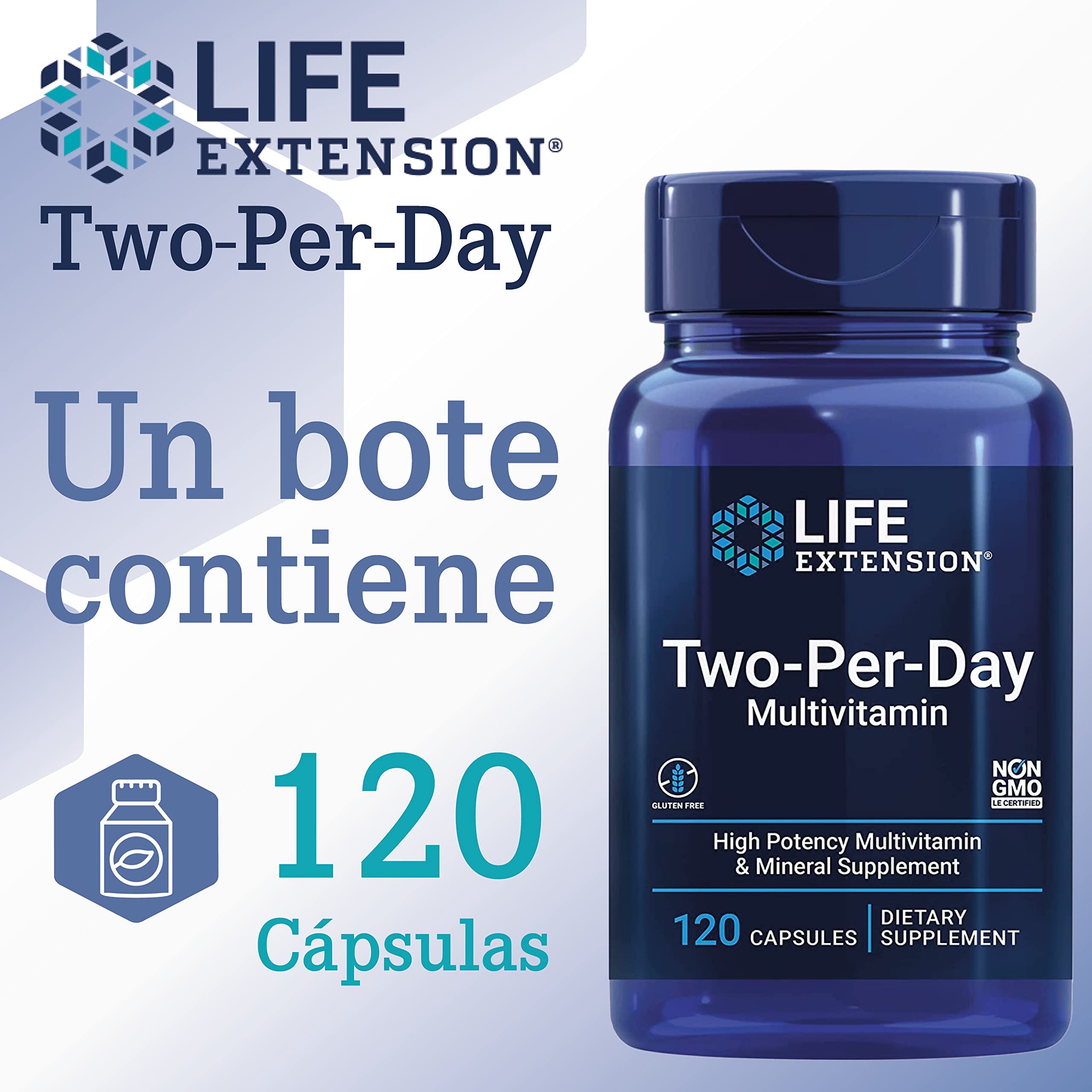 Life Extension, Multivitamin Two per day, 120 Cápsulas, Probado en Laboratorio, Sin Gluten, Sin Soja, No GMO