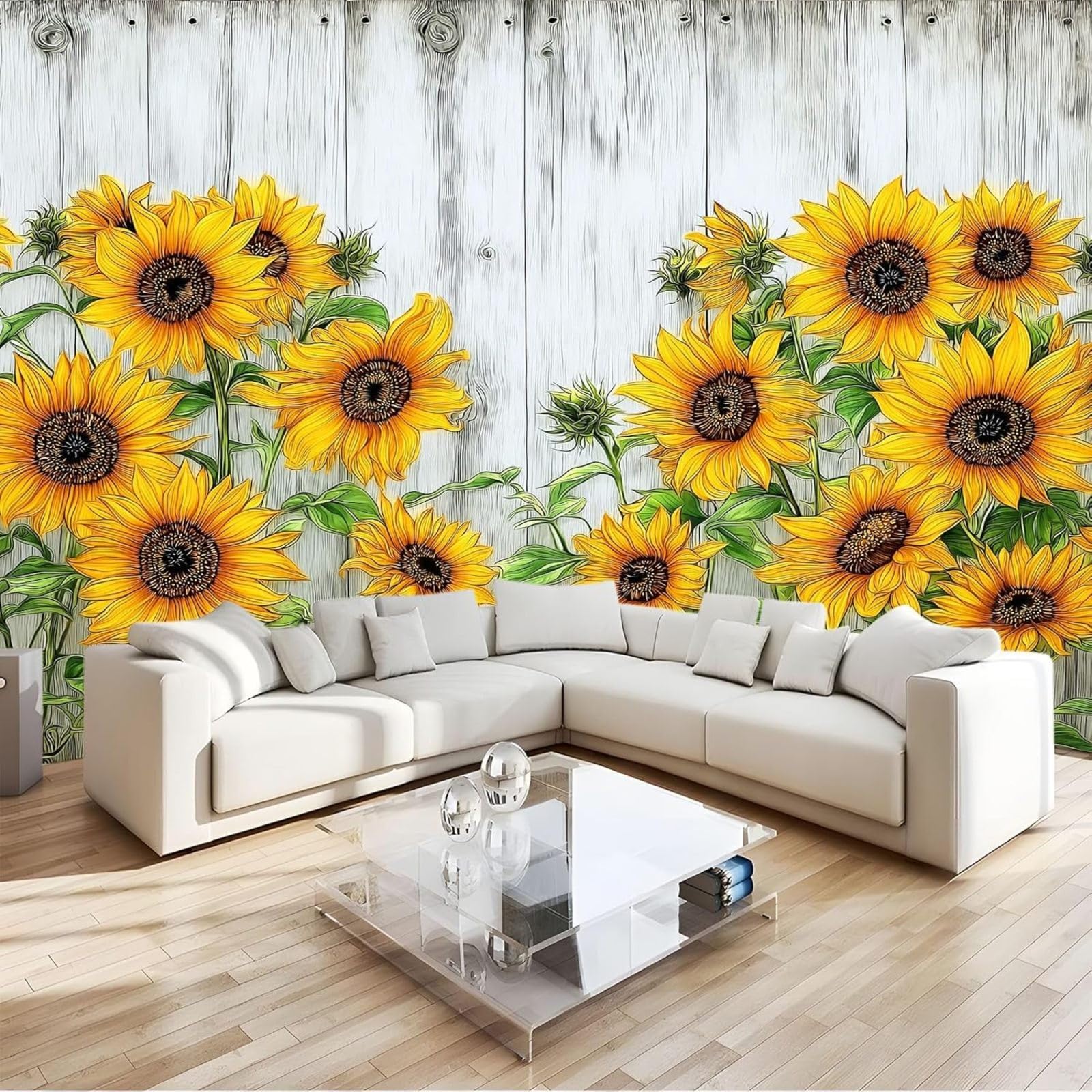 3D Effect Photo Wallpaper Watercolor Art Flowers Sunflower, Yellow Wall Mural Non-woven for Living Room Bedroom Children's Room TV Background Modern Wall Decoration, 350cm x 256cm Stickers - Frameless