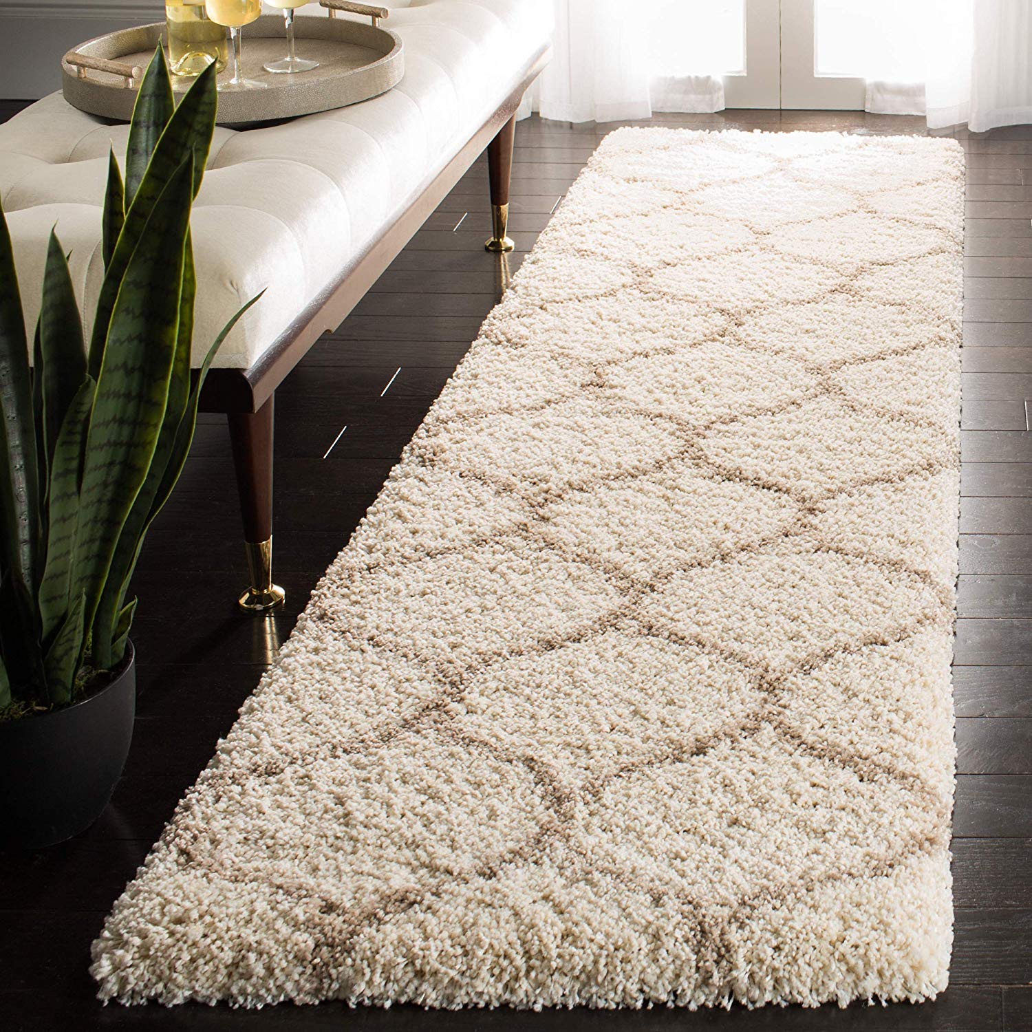HI-Homes Fluffy Living Room Soft Touch Carpet Comfy Bedroom Anti Skid Drawing Kids Room 2x6 Feet Bed Side Runner Beige and Ivory-image-39