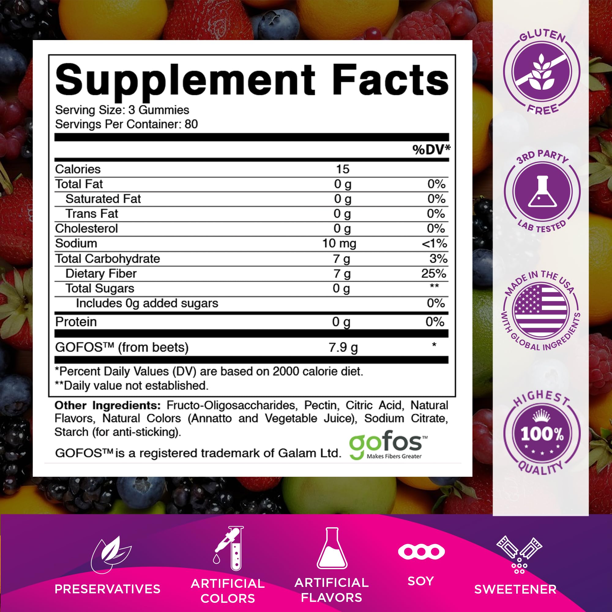 Vitamatic Prebiotic Fiber Gummies for Adults, 7G Extra Strength, Zero Sugar Added, 240 Pectin Based Gummies, Digestive Health & Regularity Support — Amazon image 2