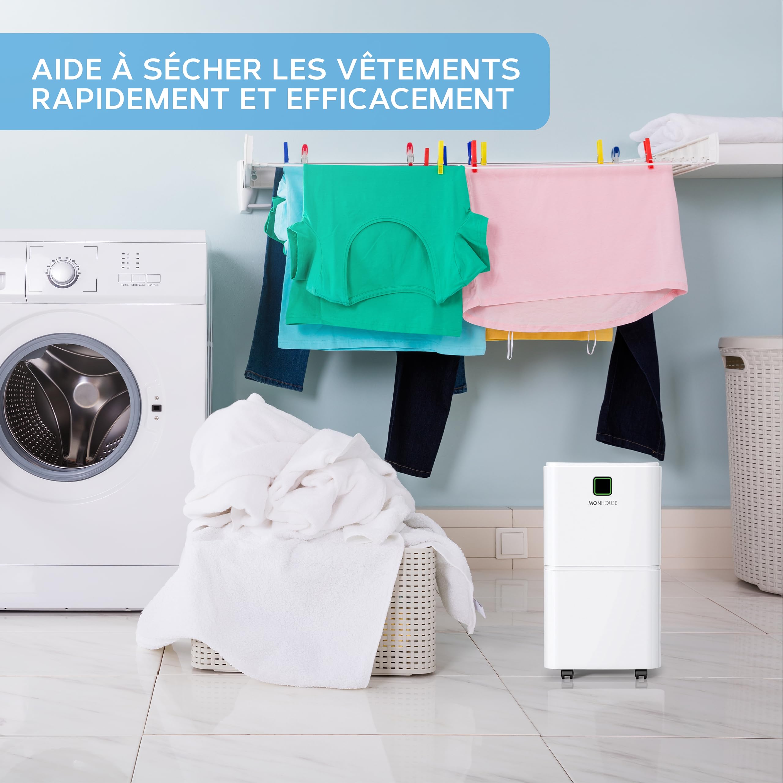 MONHOUSE Deshumidificateur 12 L/Jour - Mode Veille, Minuterie Pour Domicile - Eliminateur De Moisissures Electriques Portables, D Humidite Et De Condensation - Absorbeur D Humidite Silencieux