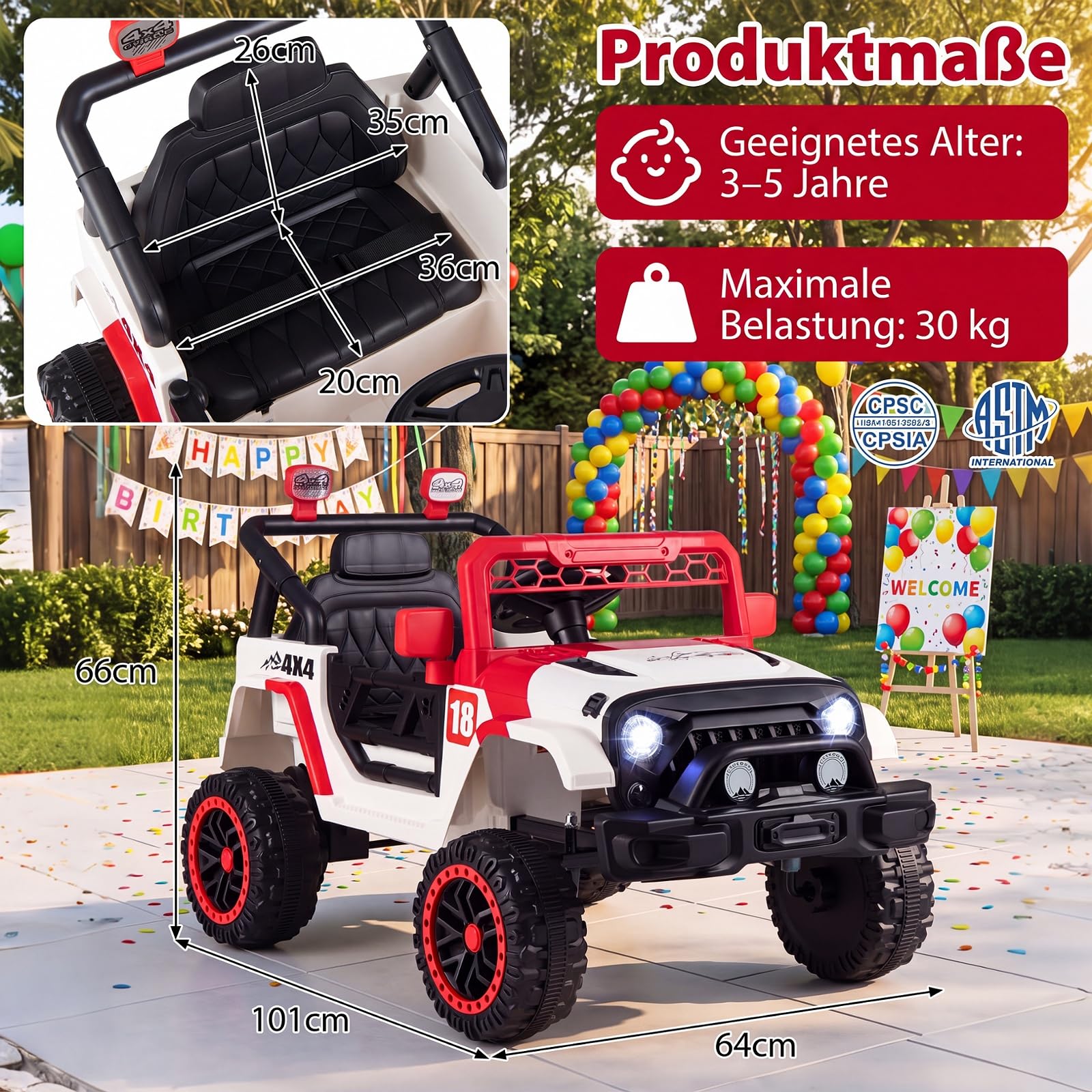 COSTWAY Samochód elektryczny dla dzieci, 12 V, z 2 trybami jazdy, czerwony