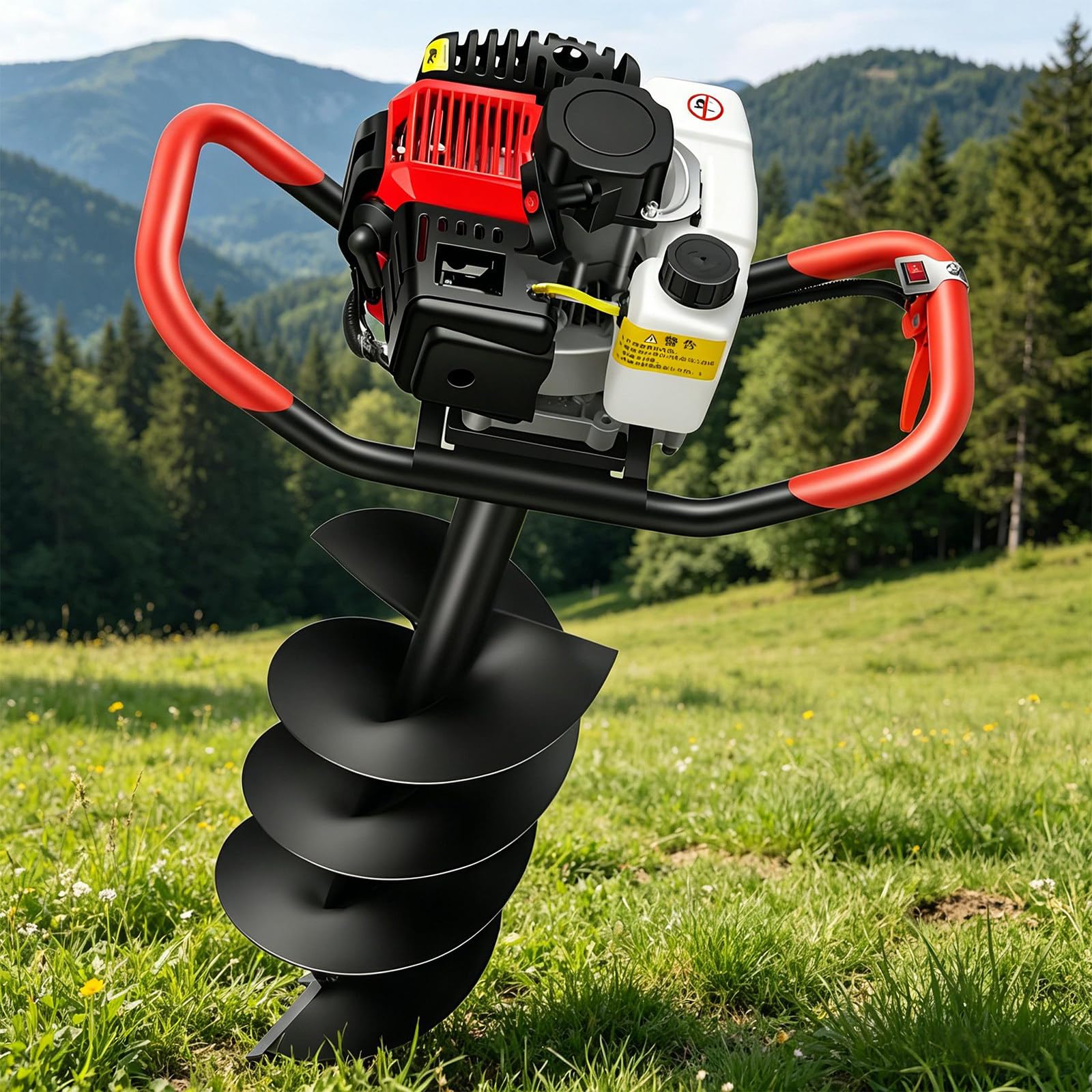 Ahoyadora Gasolina 199cc 4 Tiempos,Taladro Tierra 3800w Inalámbrico,Perforadora Profesional con Refrigeración por Aire,Broca Acero Al Manganeso para Cercas,Jardín Y Plantación 30cm