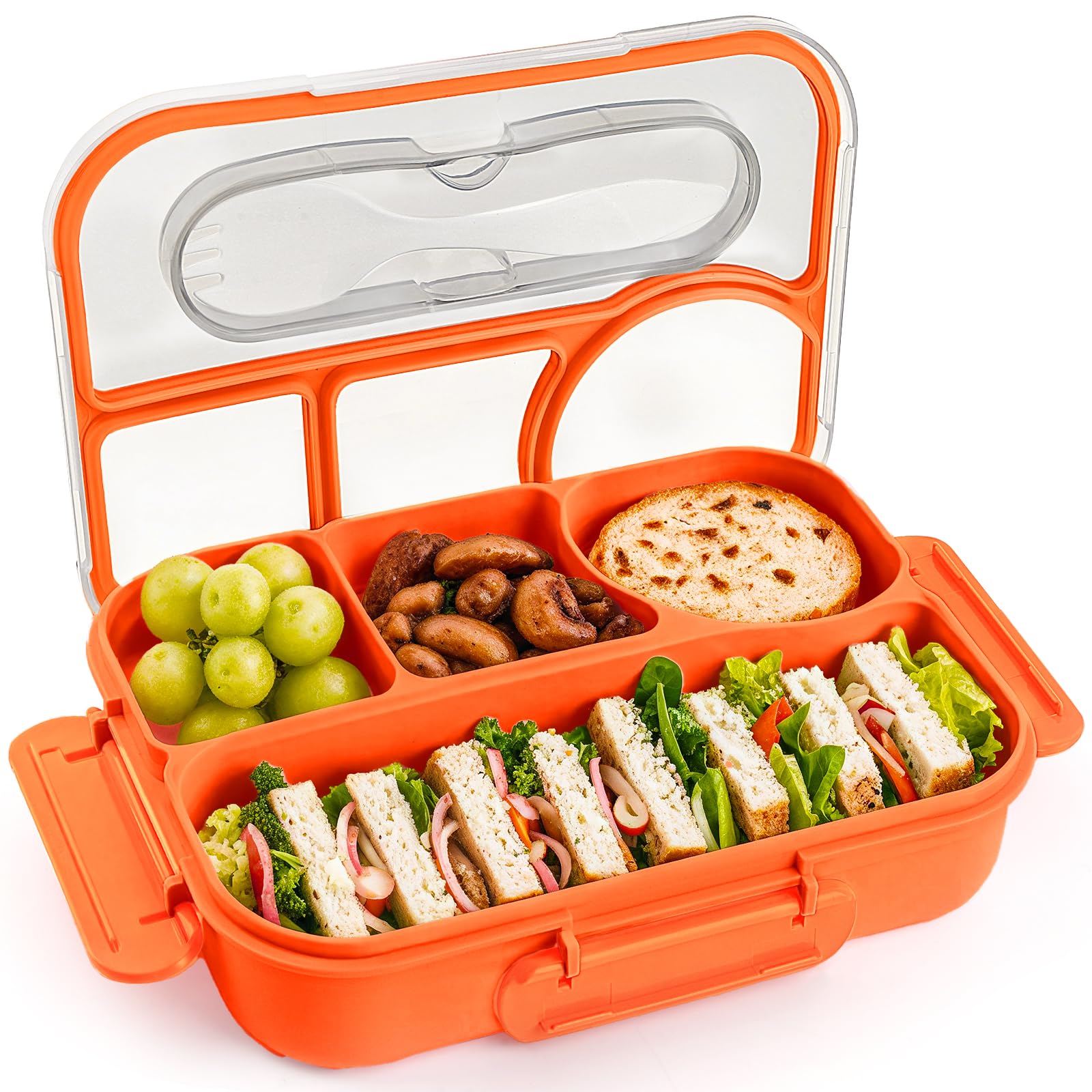 EASYFUN Bento Box Adult, Lunch Box, 4-Compartment Lunch Containers, Drop-Proof, Dishwasher Safe &amp; Made with BPA-Free Materials (Orange)