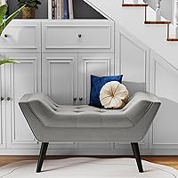 Andeworld Velvet Grey Upholstered Tufted Bench Ottoman - Cute Small One-Seater for Entryway Foyer Bedroom Bathroom (38.2")
