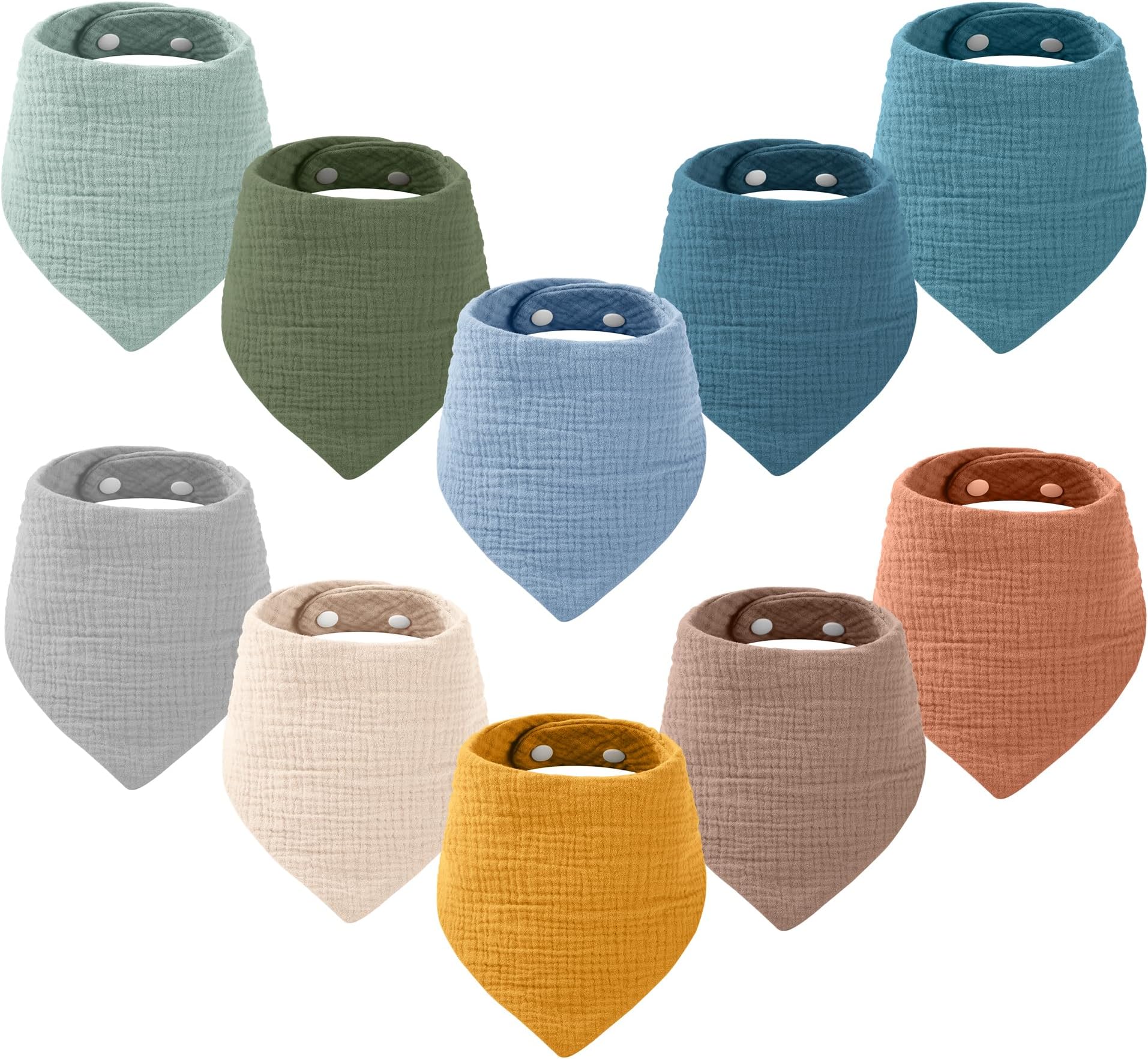 Yoofoss Muslin Baby Bibs 10 Pack Dribble Bandana Bibs 100% Cotton Drool Bib for Teething Soft and Absorbent with Adjustable Snaps Blue and Orange …