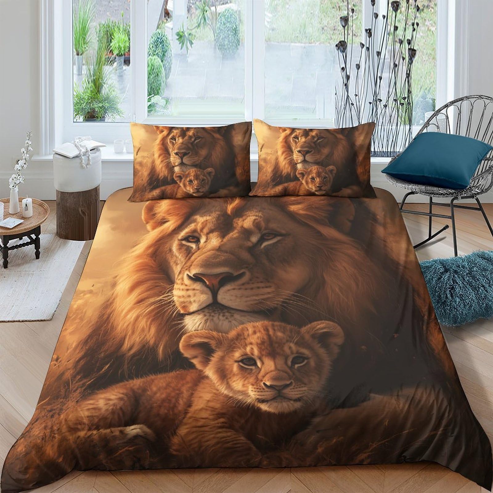 Ctjqhvkz Style-7 3D Printed Lion Family Fitted Sheet Microfiber Soft Breathable African Wildlife Bed Cover For Bedroom Guestroom Decor Single（135X200cm）
