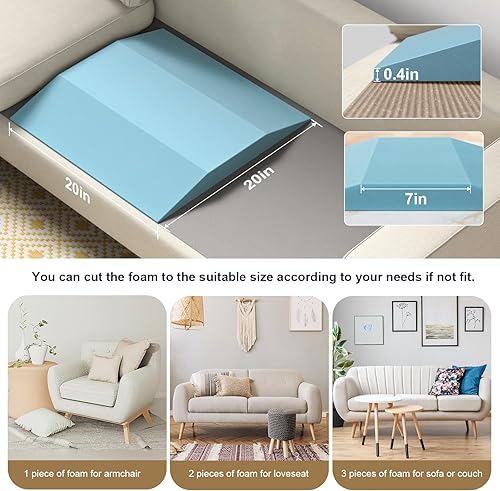 Miniatura 2 de Cojín de sofá para asiento caído, 20 x 20 pulgadas, espuma trapezoidal de alta densidad, soporte de sofá para debajo de los cojines, juego de 2