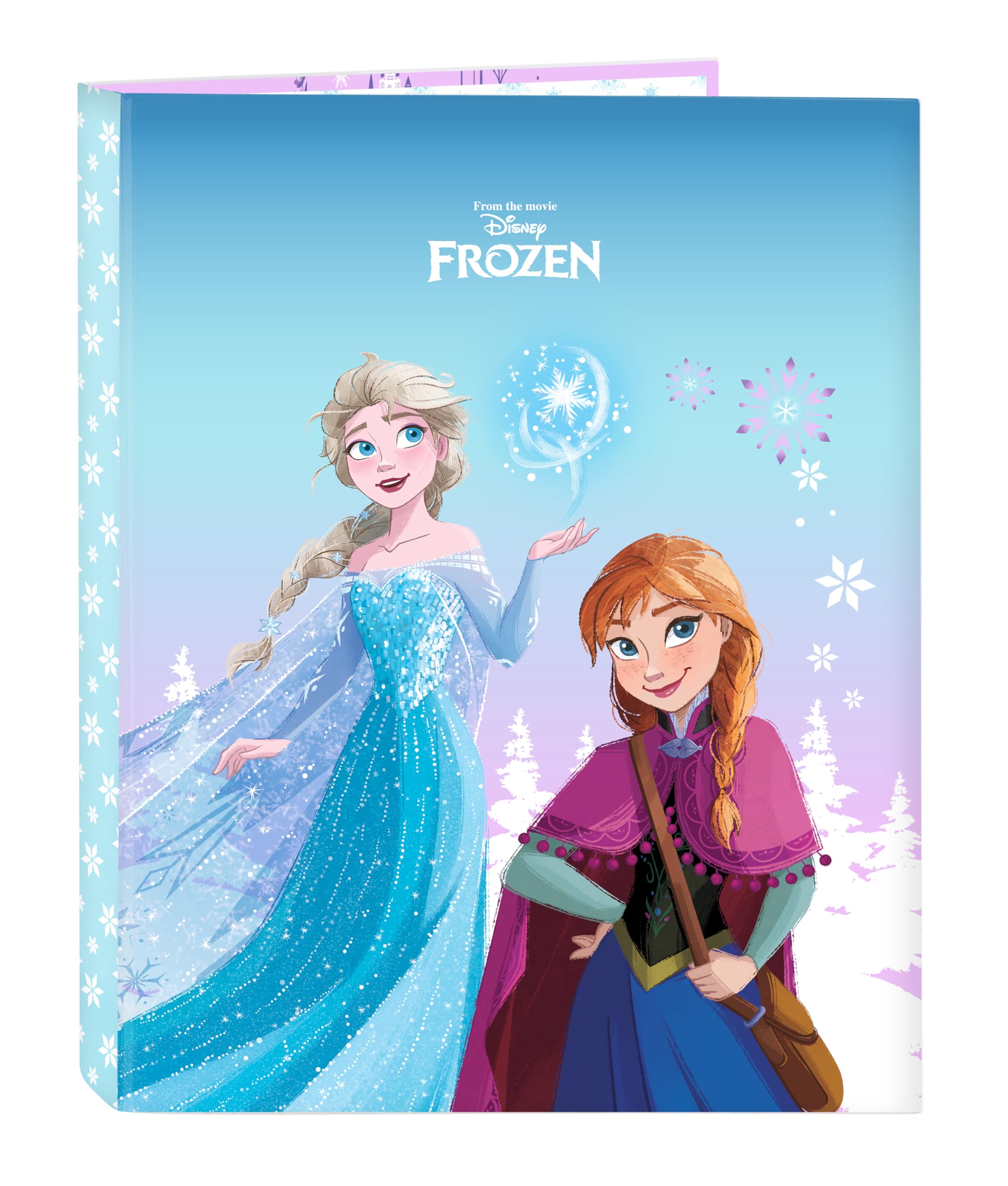 La Reine des neiges Cool Days - Classeur avec feuilles 4 anneaux, idéal pour enfants de différents âges, confortable et polyvalent, qualité et résistance, 26,5 x 33 cm, violet/bleu ciel