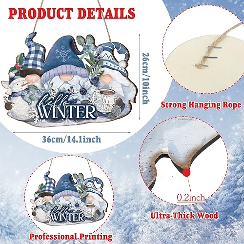 Miniatura 2 de Letrero de puerta de gnomo de invierno, decoración de puerta de madera de bienvenida para colgar en la pared, para invierno, porche, patio,