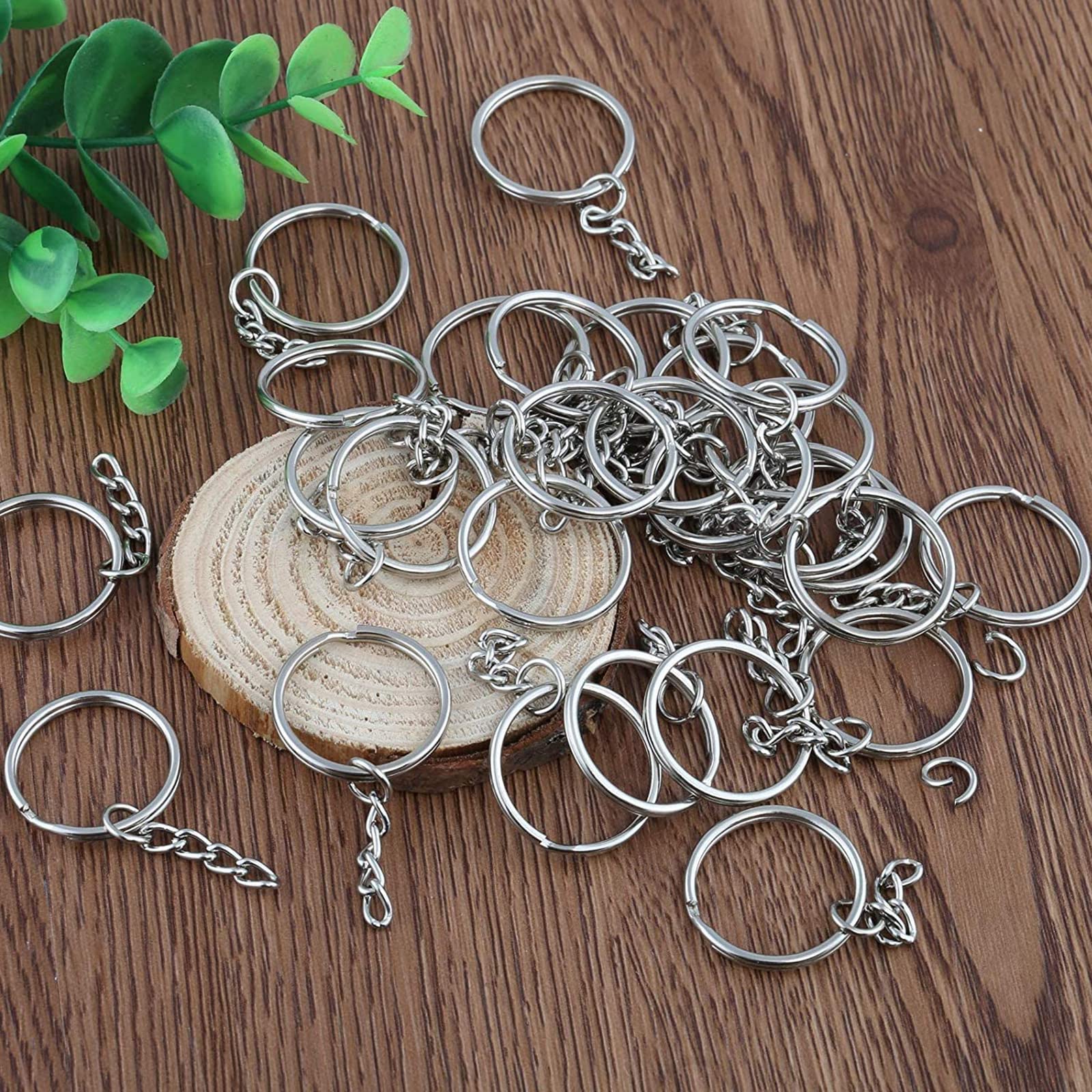 50 pezzi Anelli portachiavi 2-in-1 staccabili con catena, accessori per