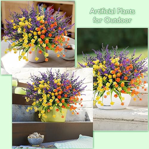 Miniatura 4 de 20 paquetes de flores artificiales para exteriores, resistentes a los rayos UV, plantas de boj falsas de plástico para exteriores, flores de