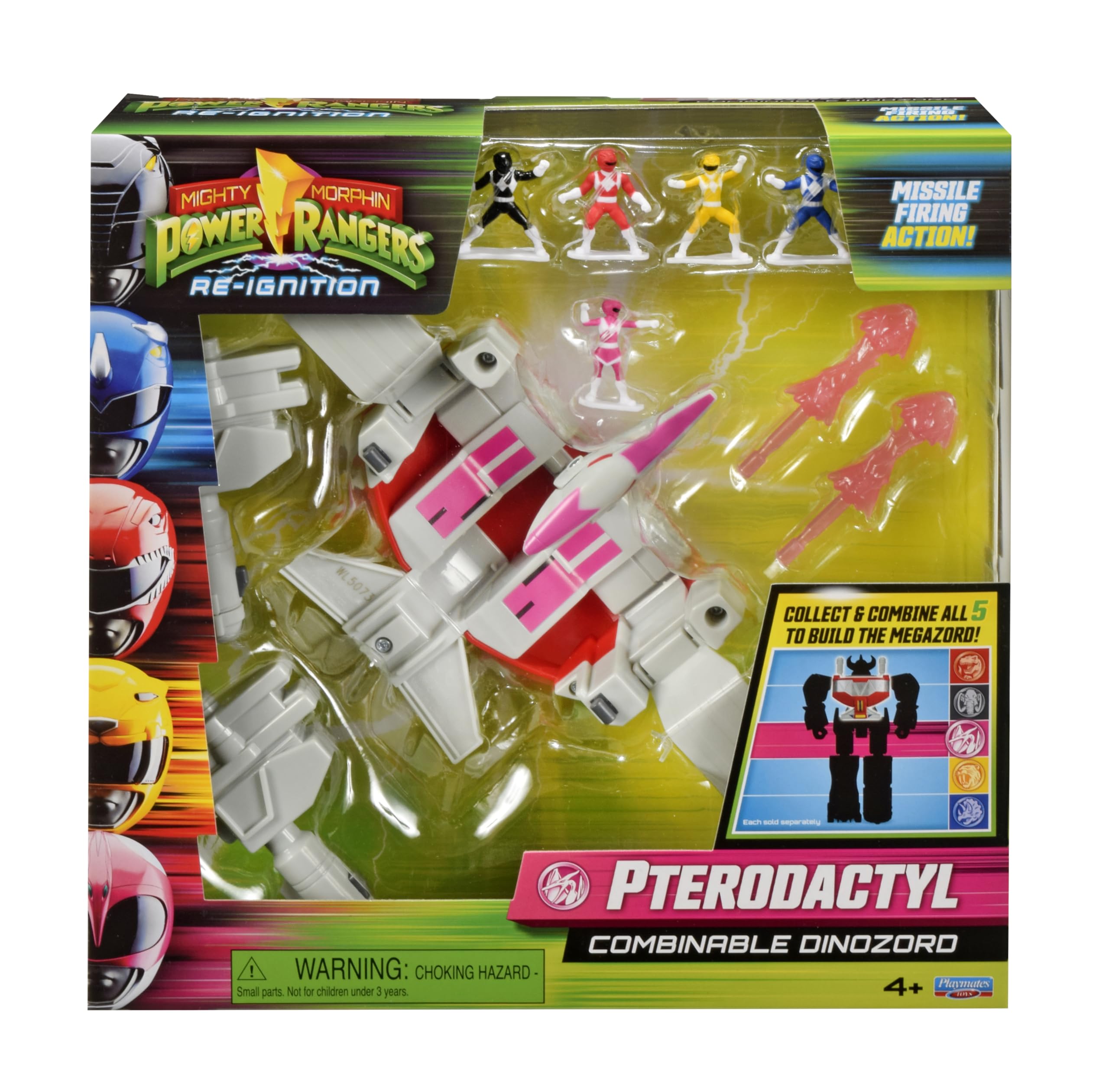 Power Rangers - Collection Megazord, Zords articulé combinable, Figurine, 20 cm, Modèle Pterodactyl Dinozord, pour Les Enfants dès 4 Ans, PWG053, Gris