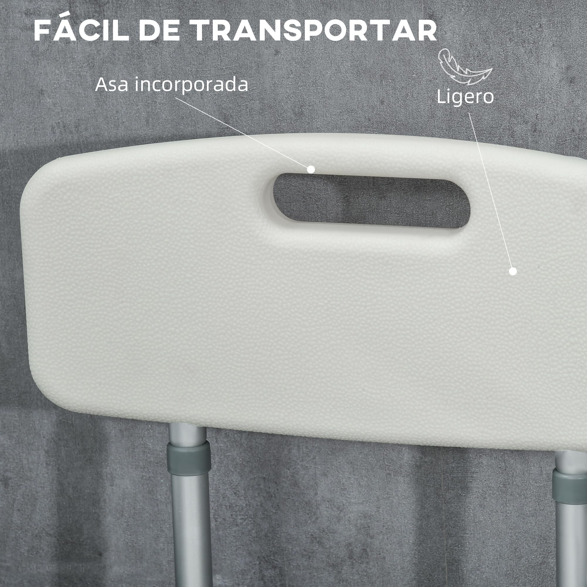 HOMCOM Silla Ducha Personas Mayores con Respaldo Antideslizante 136 kg | Silla de Ducha, Reposabrazos, Altura Ajustable, Cojín Acolchado Extraíble, para Ancianos y Discapacitados