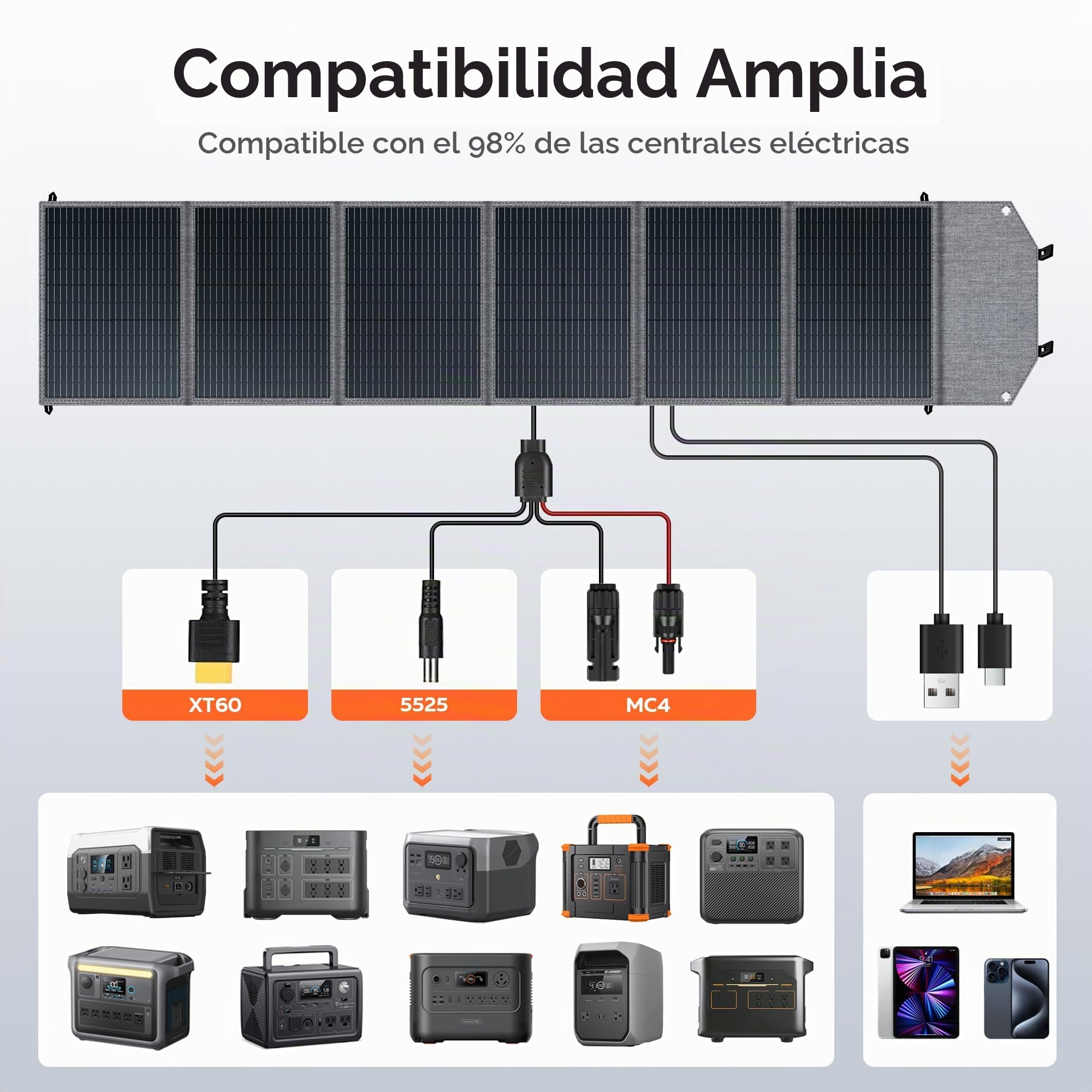 Panel solar plegable 200W IP65 impermeable, Kit de paneles solares, compacto y ligero, cargador solar portátil para RV, portátil, generador solar, furgoneta, camping fuera de la red
