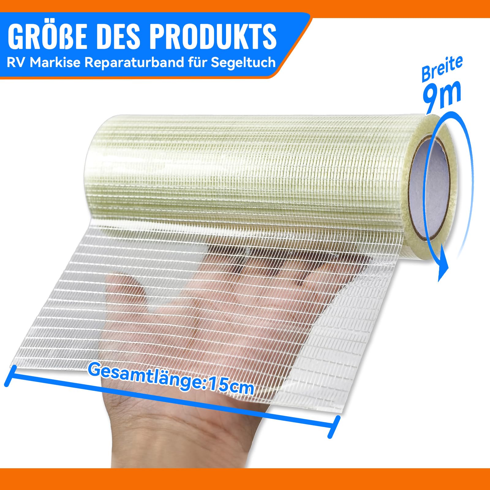 Birllaid RV Markise Reparaturband für Markisen, Zelt Reparaturband für Tarp, Boot Deckt Reparatur, Segel-Band, Riss Reparatur Pctch Kit Wasserdicht 15cm x 9 m