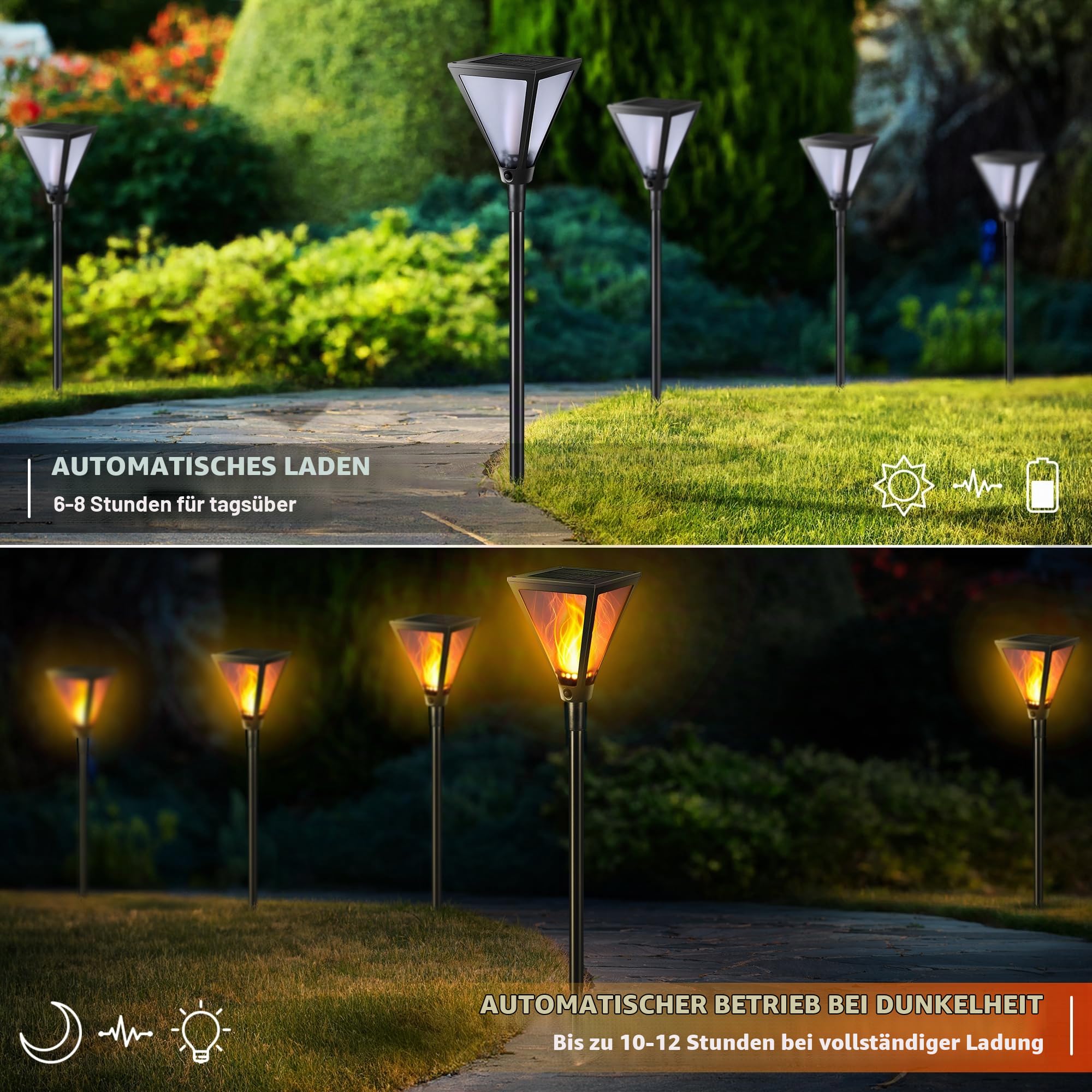 Joomer Solarlampen für Außen mit Realistischer Flammeneffekt 2 Stück 28LED | Solarleuchten für Außen Garten IP65 Wasserdicht Gartenfackeln für Draußen Solar Garten Rasen Auffahrt Gartenweg Deko