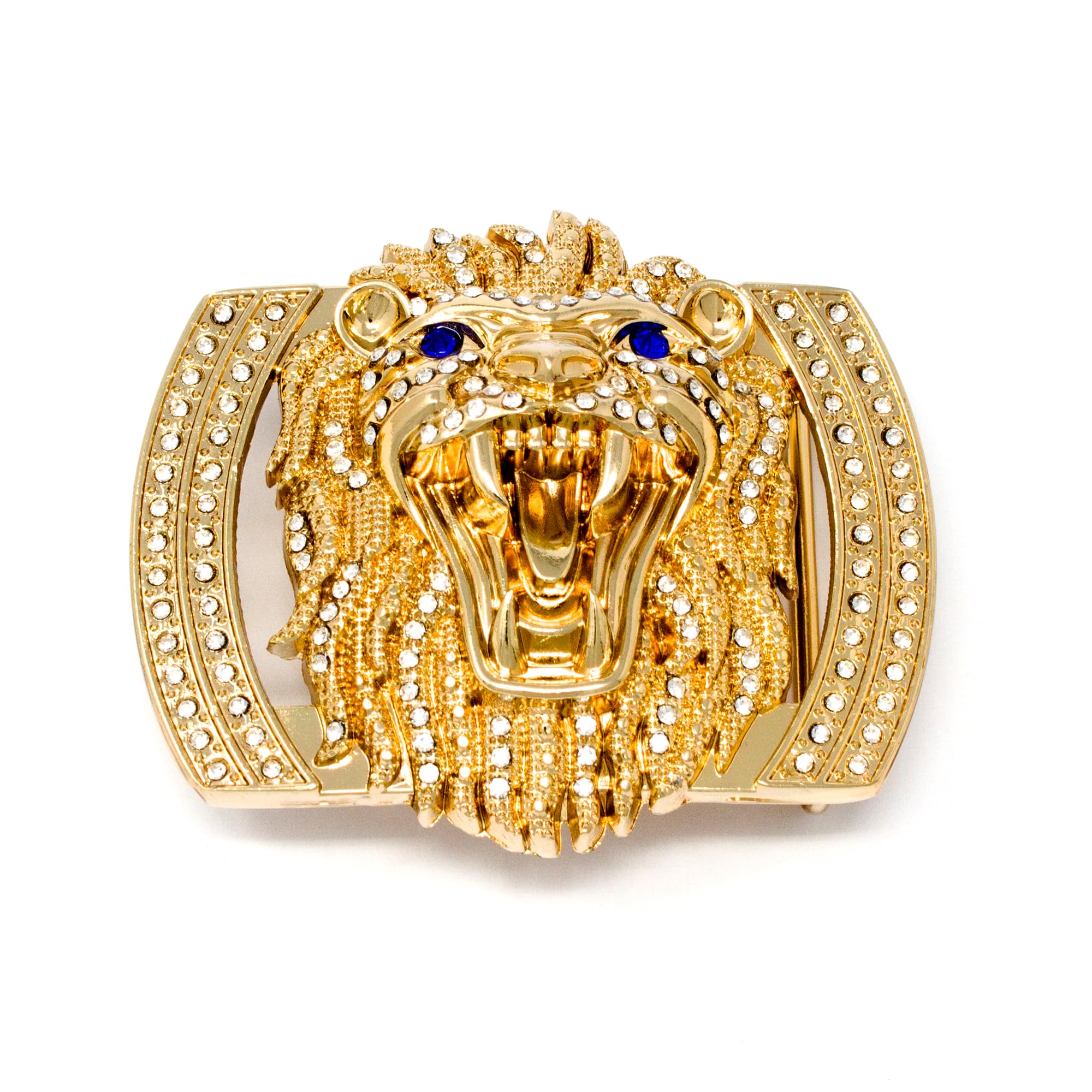 QHA Mens Leather Belt Alligator Pattern Strap Lion Diamond Buckle 38mm Wide Q74 Gold Buckle Only